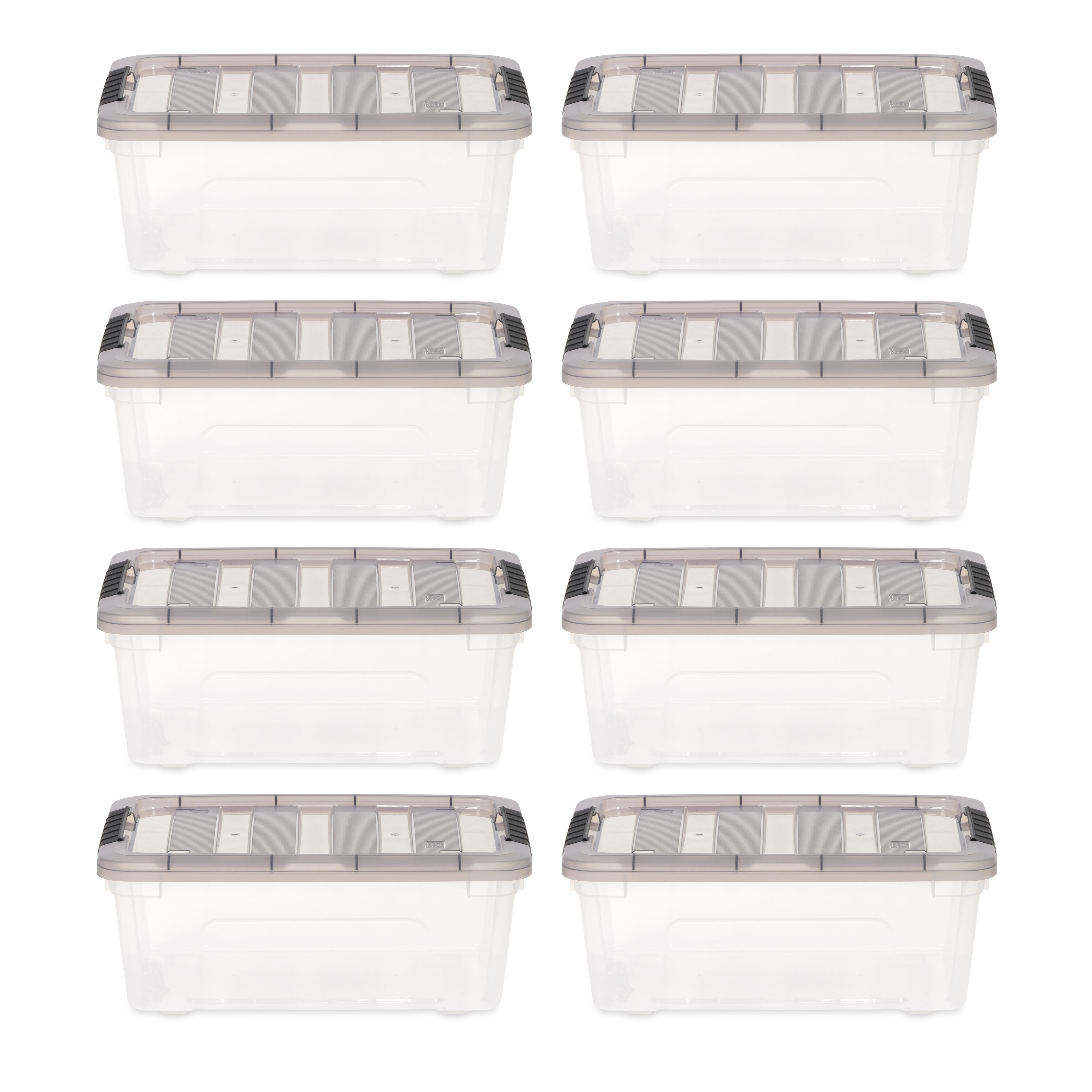 IRIS Stack &#x26; Pull Clear Plastic Storage Boxes with Gray Lid