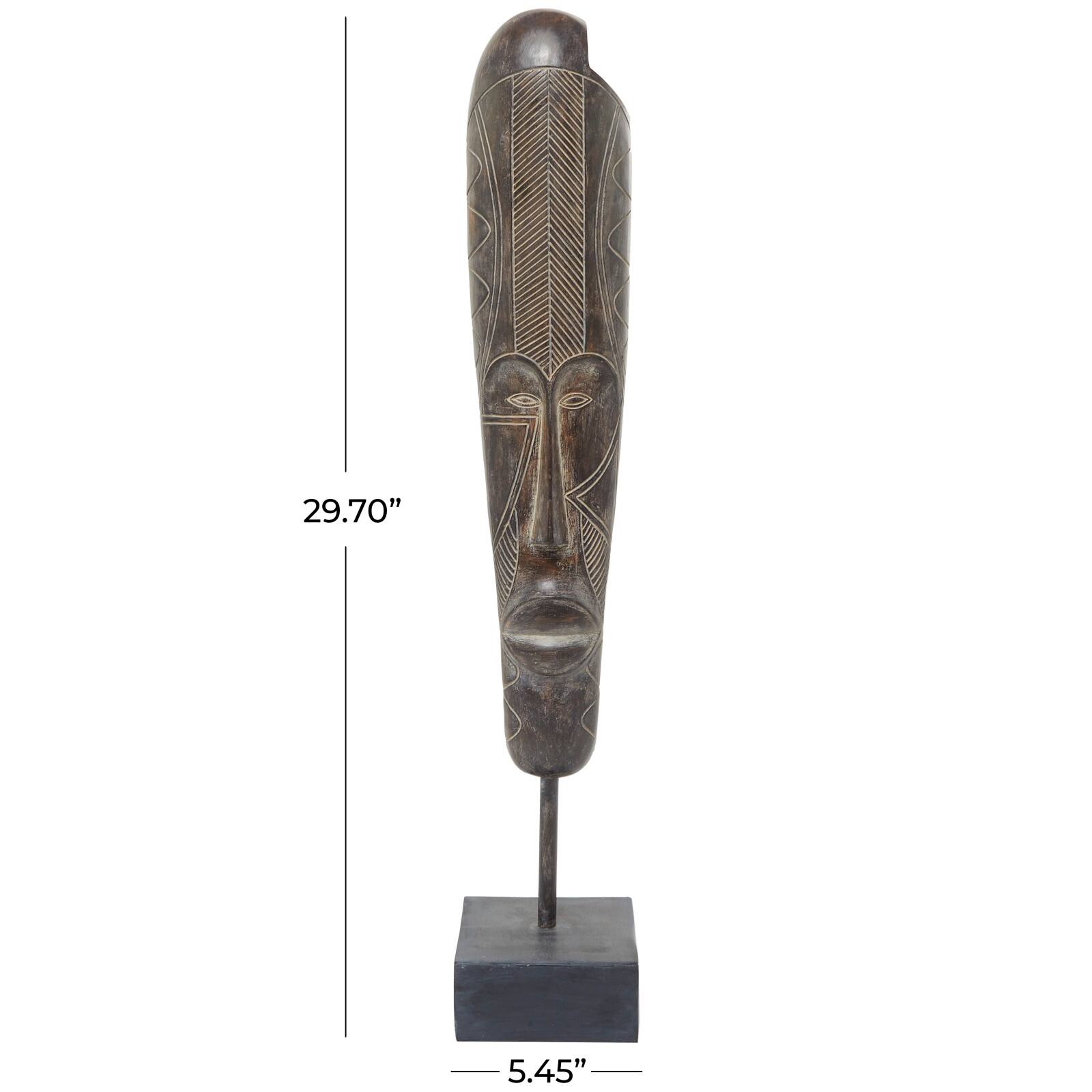 30" Brown Polystone Primitive Mask Sculpture