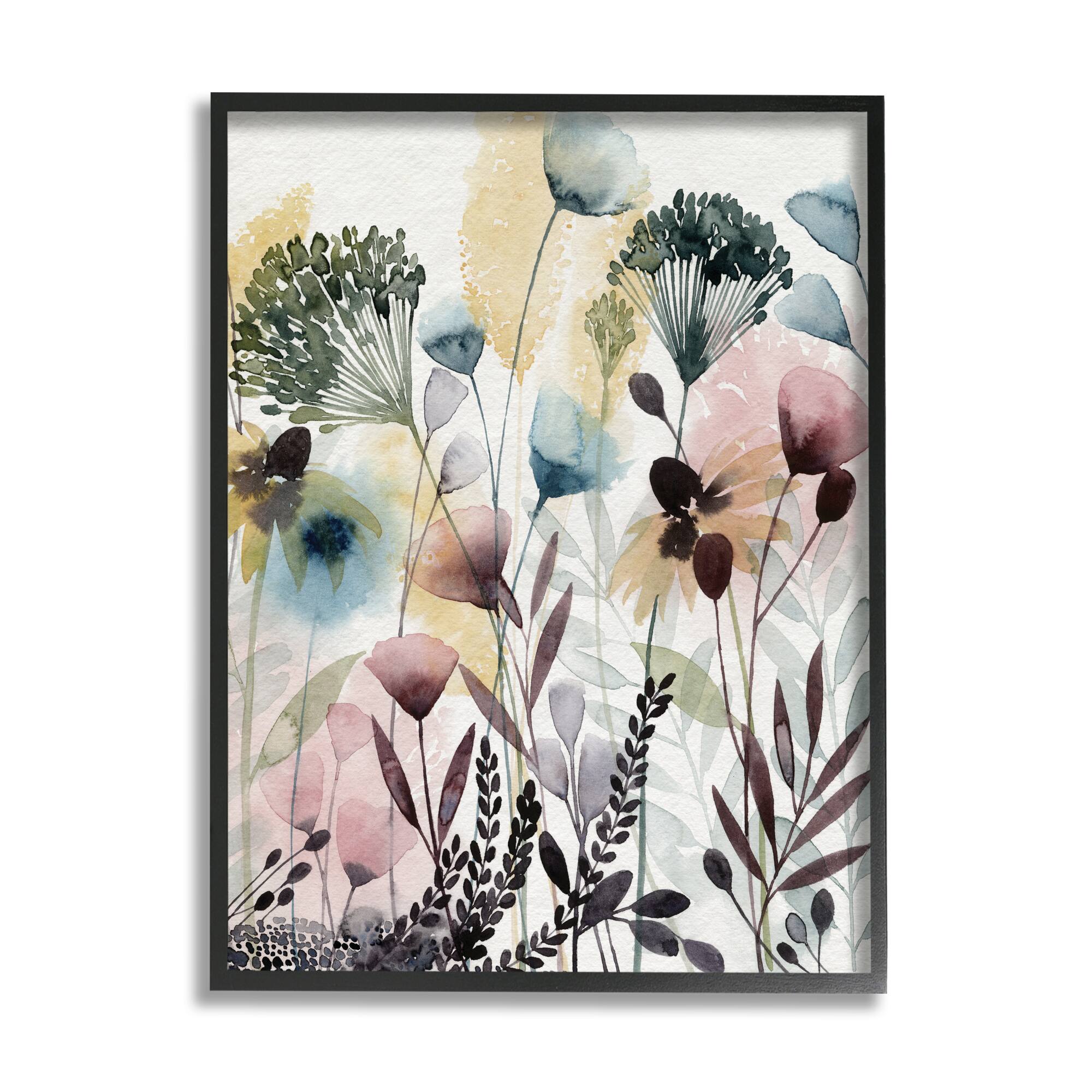 Stupell Industries Wild Florals Opaque Layers Soft Watercolor Pink Blue in Frame Wall Art