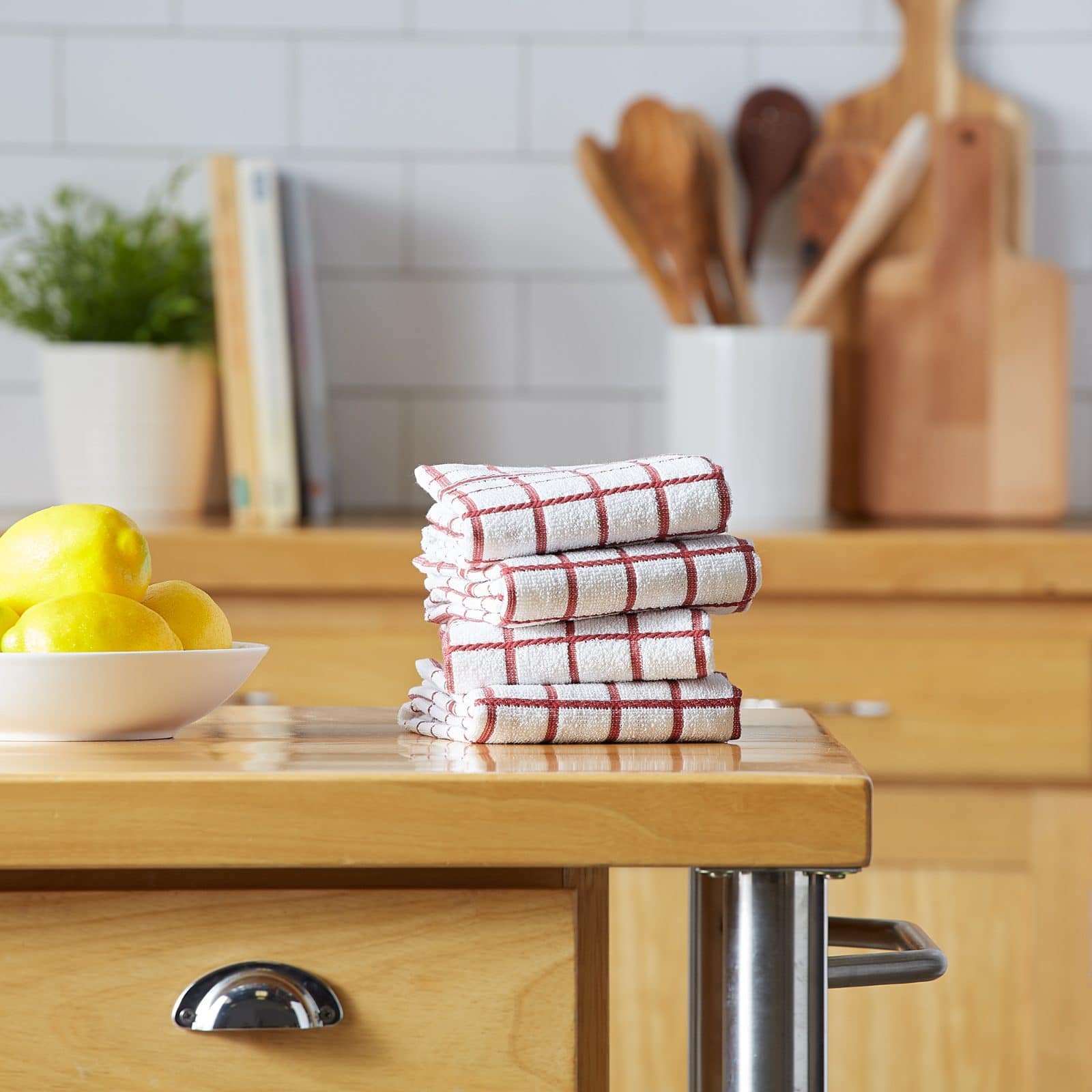 DII® Barn Red Windowpane Terry Dishtowels, 4ct.