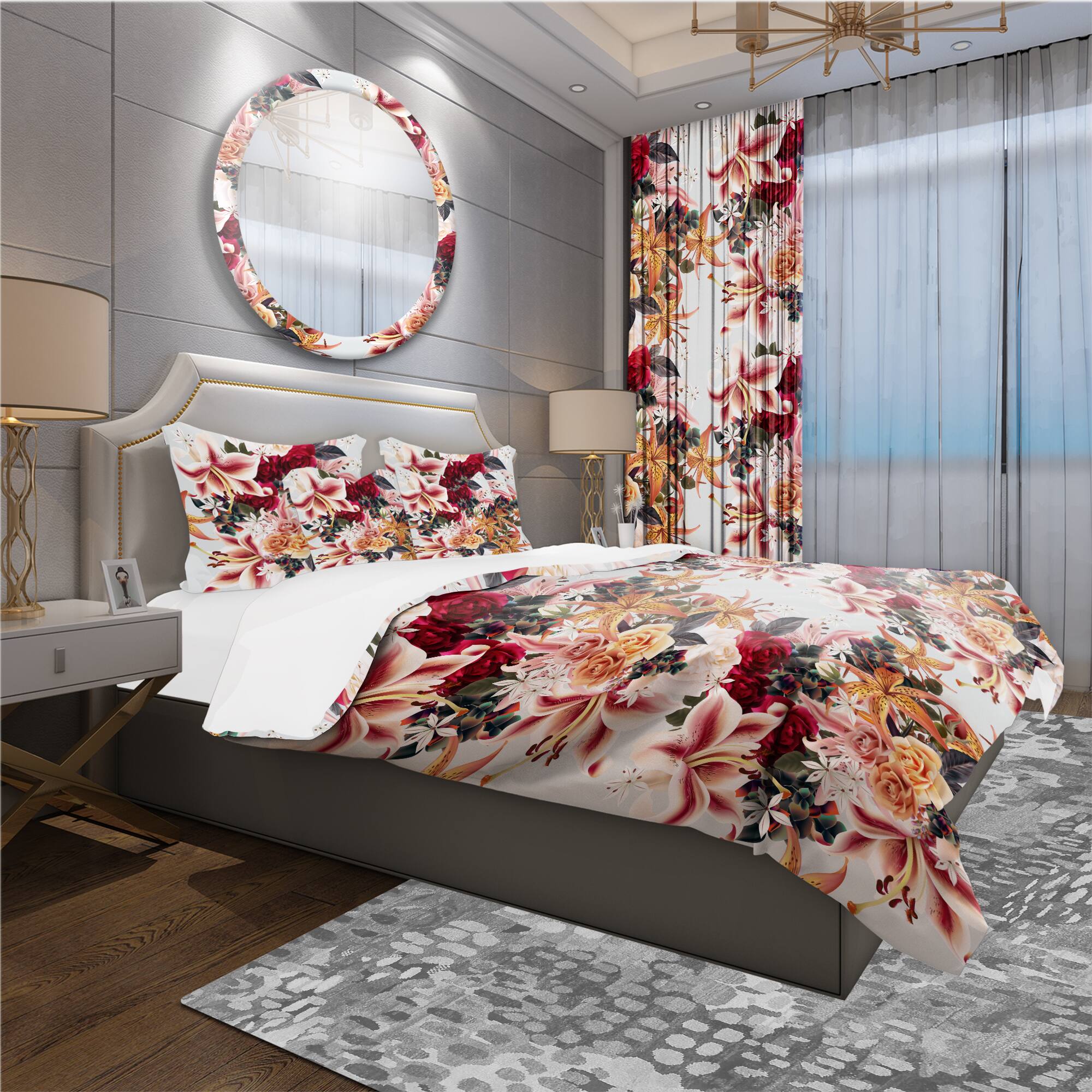 Designart 'Floral Pattern with Roses and Lily' Modern & Contemporary Bedding Set