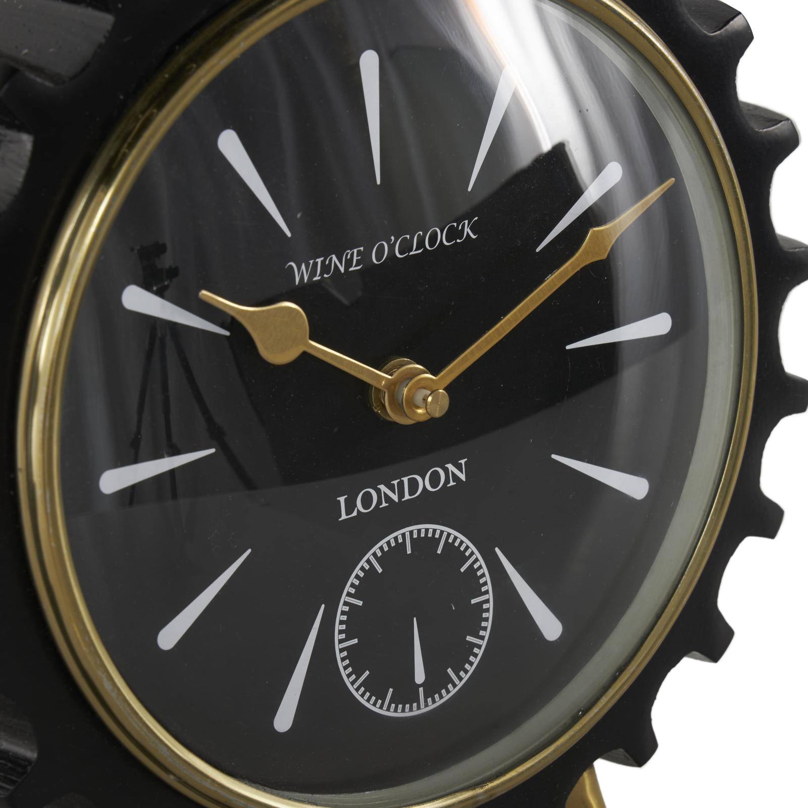 Black Aluminum Gear Clock with Gold Hands and Legs