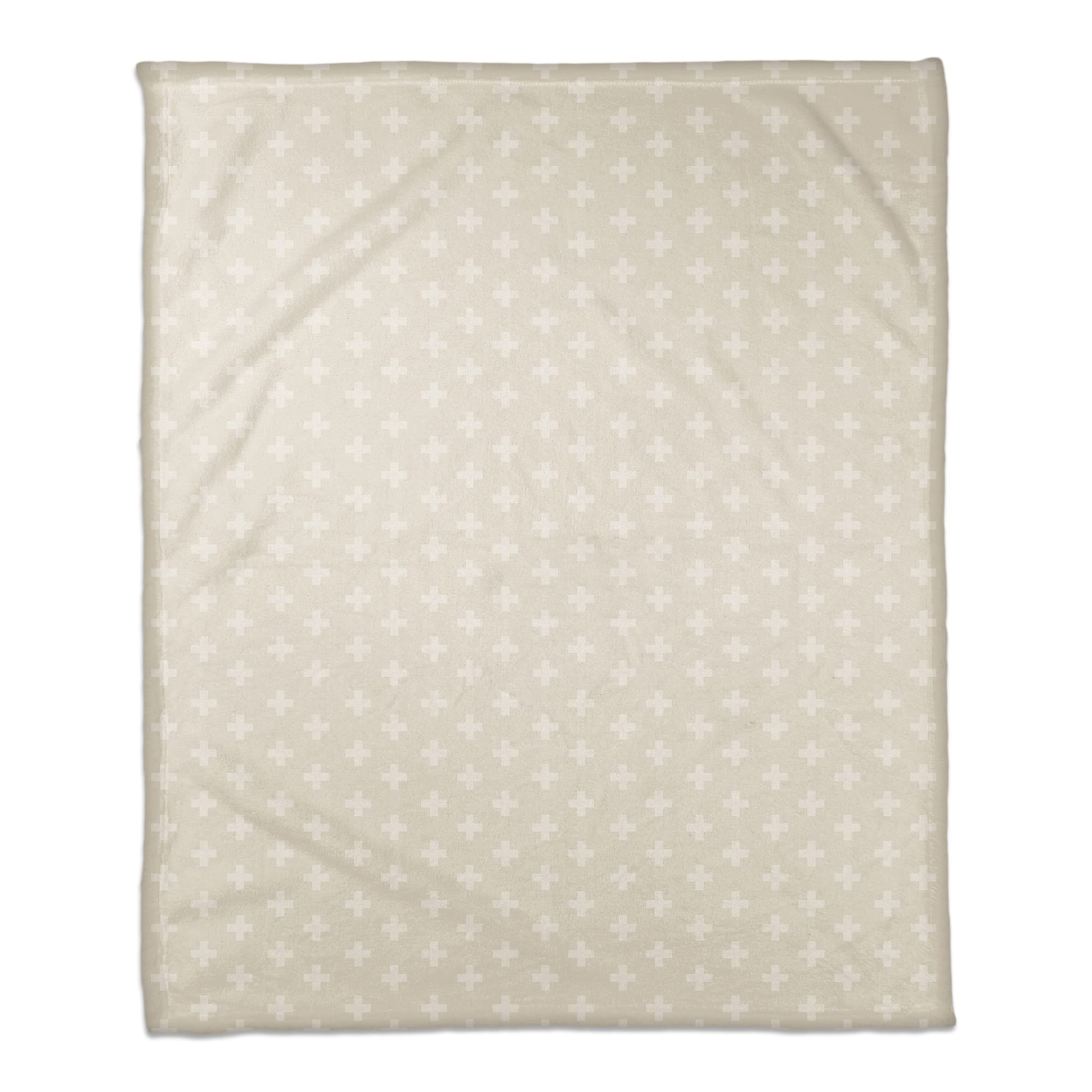 Beige & White Swiss Cross Pattern Fleece Blanket
