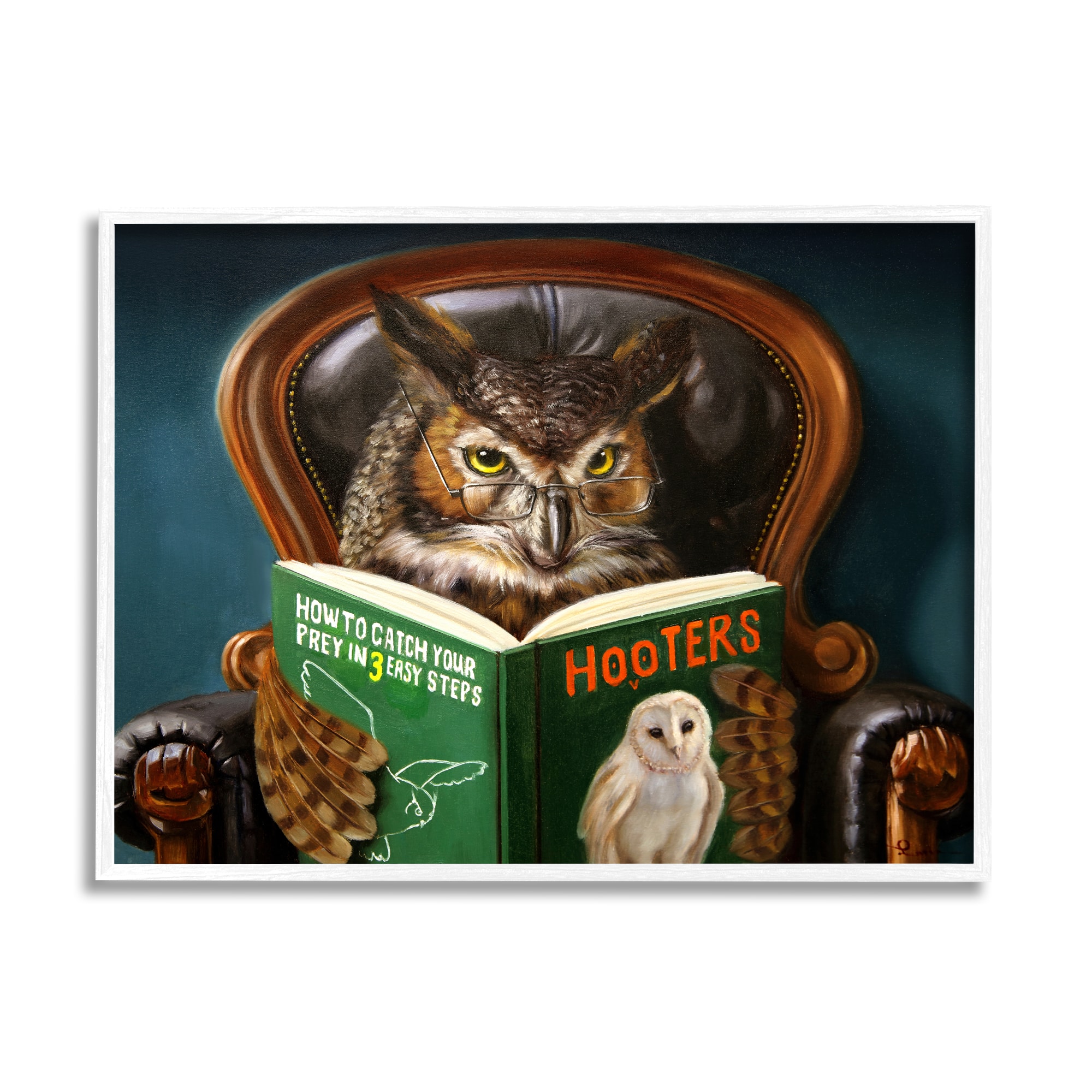 Stupell Industries Funny Owl Reading Leather Chair Hoot Book Framed Wall Art