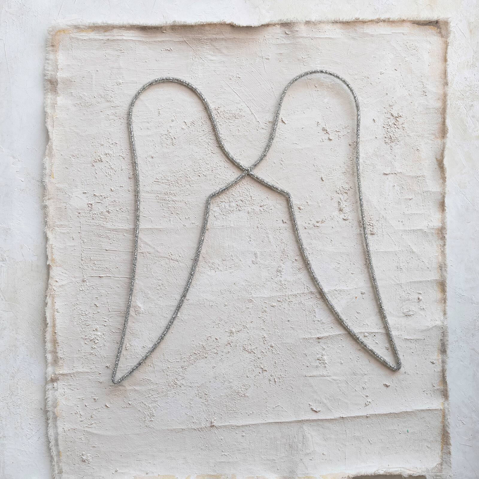 Hello Honey® 19.5" Silver Finish Glass Beaded Metal Angel Wings