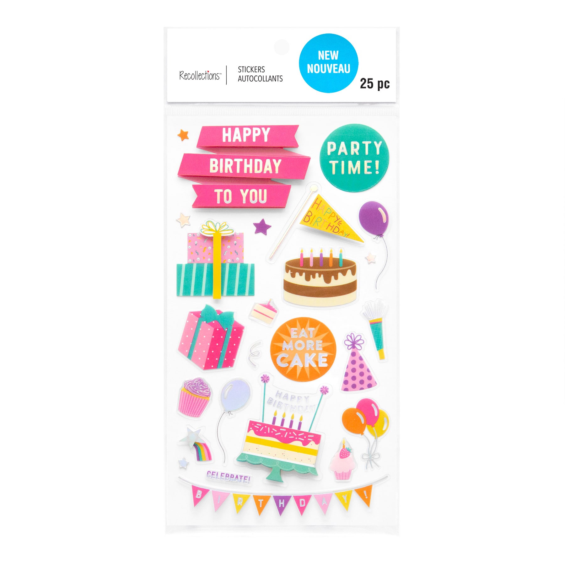 12 Pack: Bright Birthday Dimensional Stickers by Recollections&#x2122;