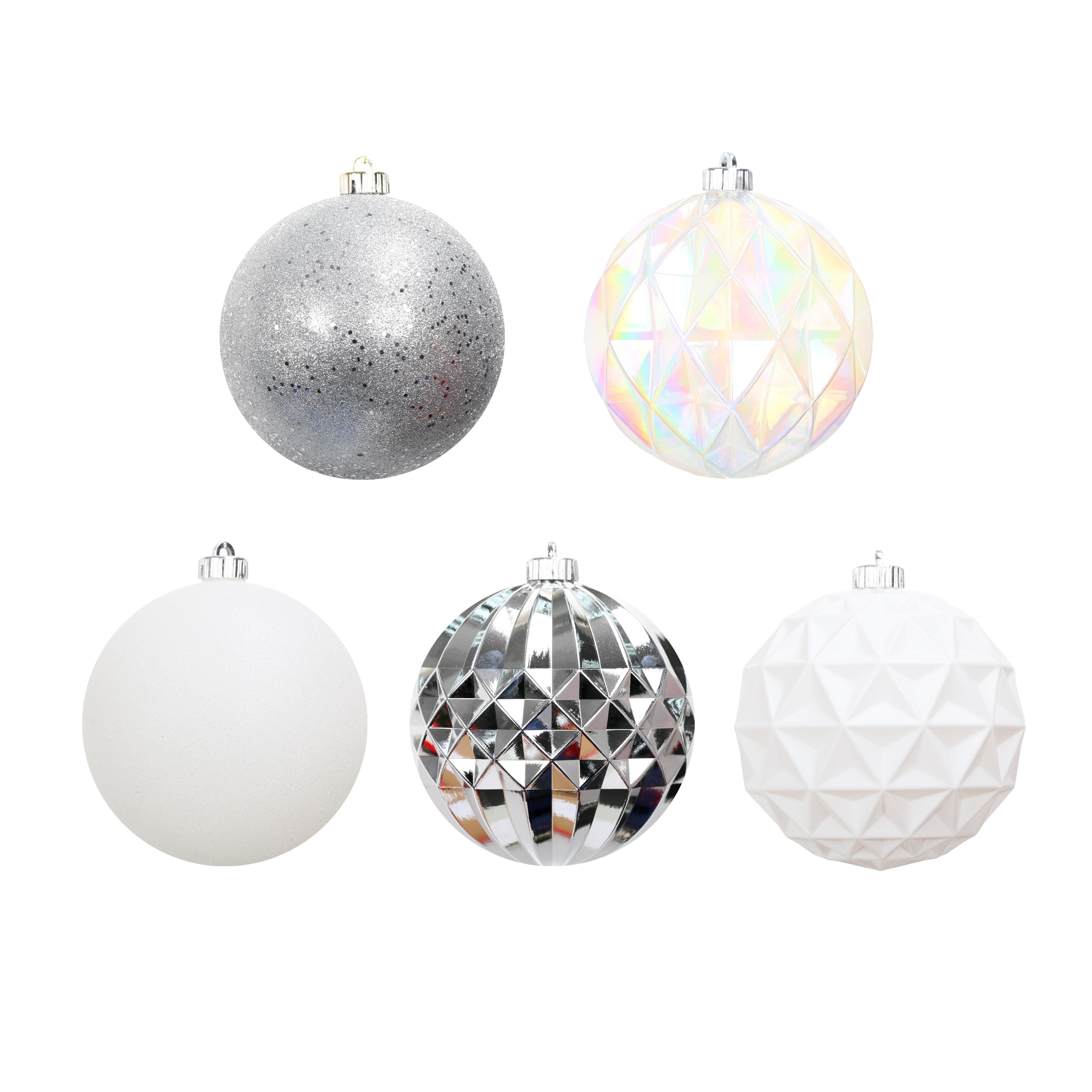 6 Pack 6&#x22; White, Silver &#x26; Iridescent Shatterproof Ball Ornaments by Ashland&#xAE;