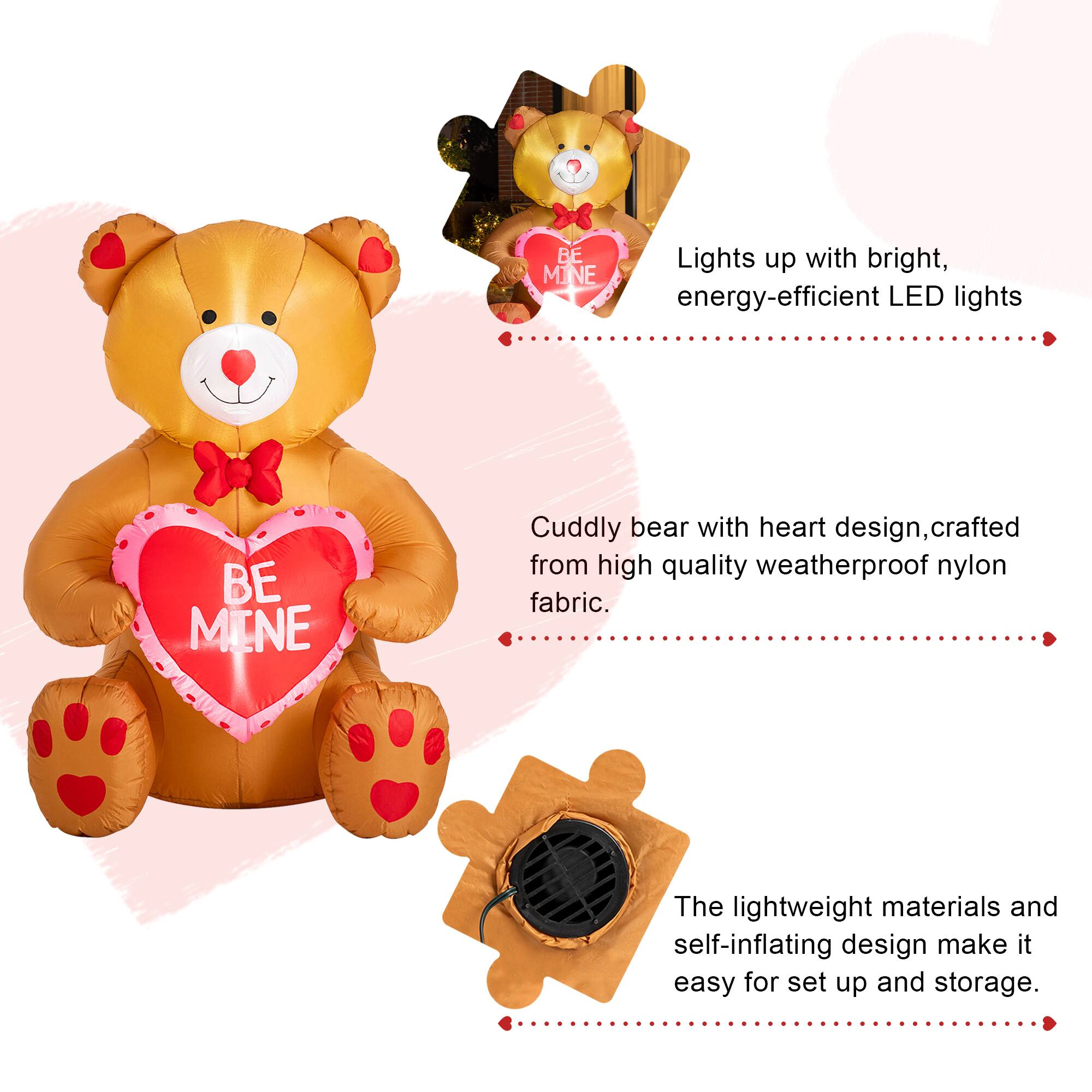 Glitzhome® 6ft. Lighted Valentine's Inflatable Bear with Heart Décor