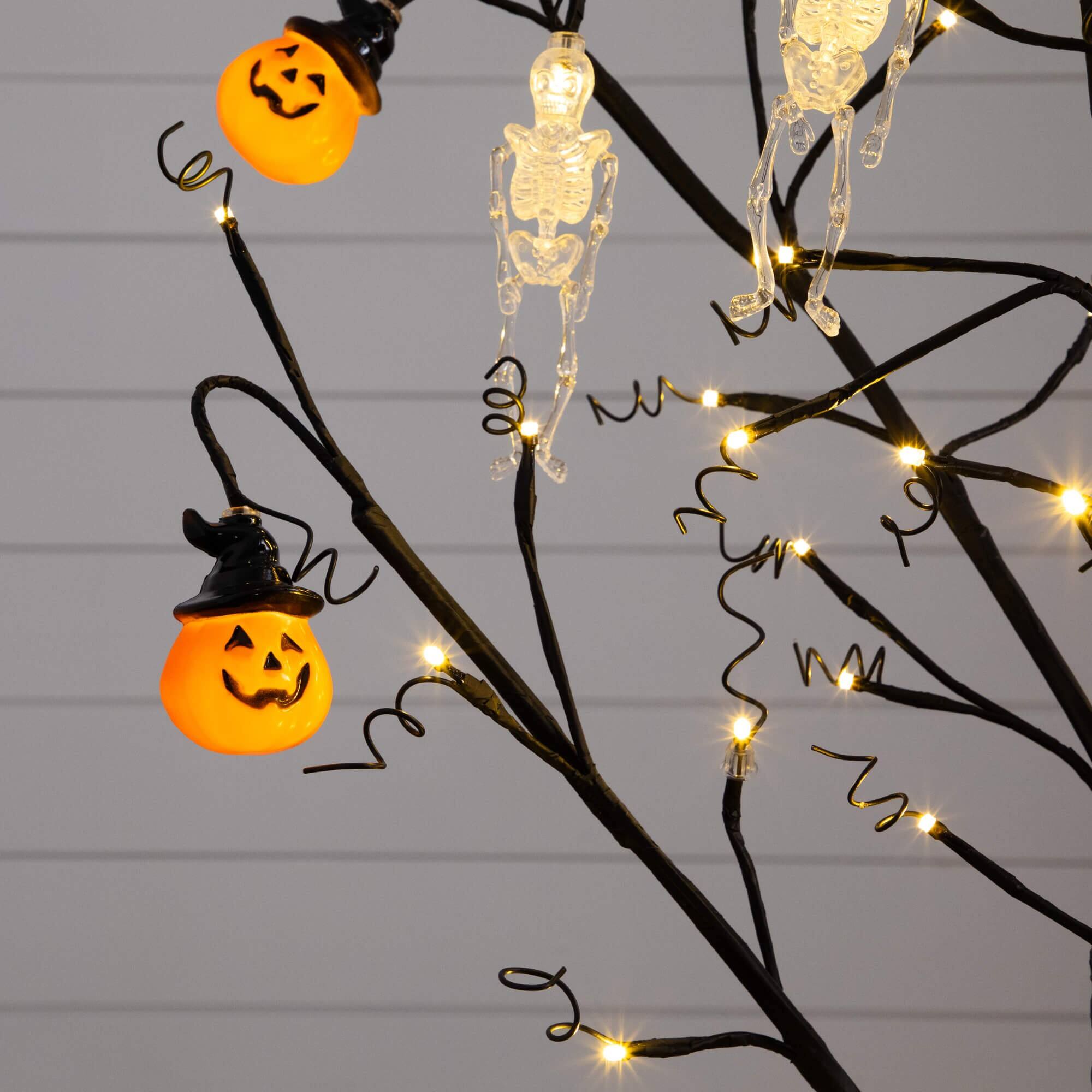 4ft. Pre-Lit Artificial Halloween Pumpkins and Skulls Ornament Tree with 64 Warm White LED Lights