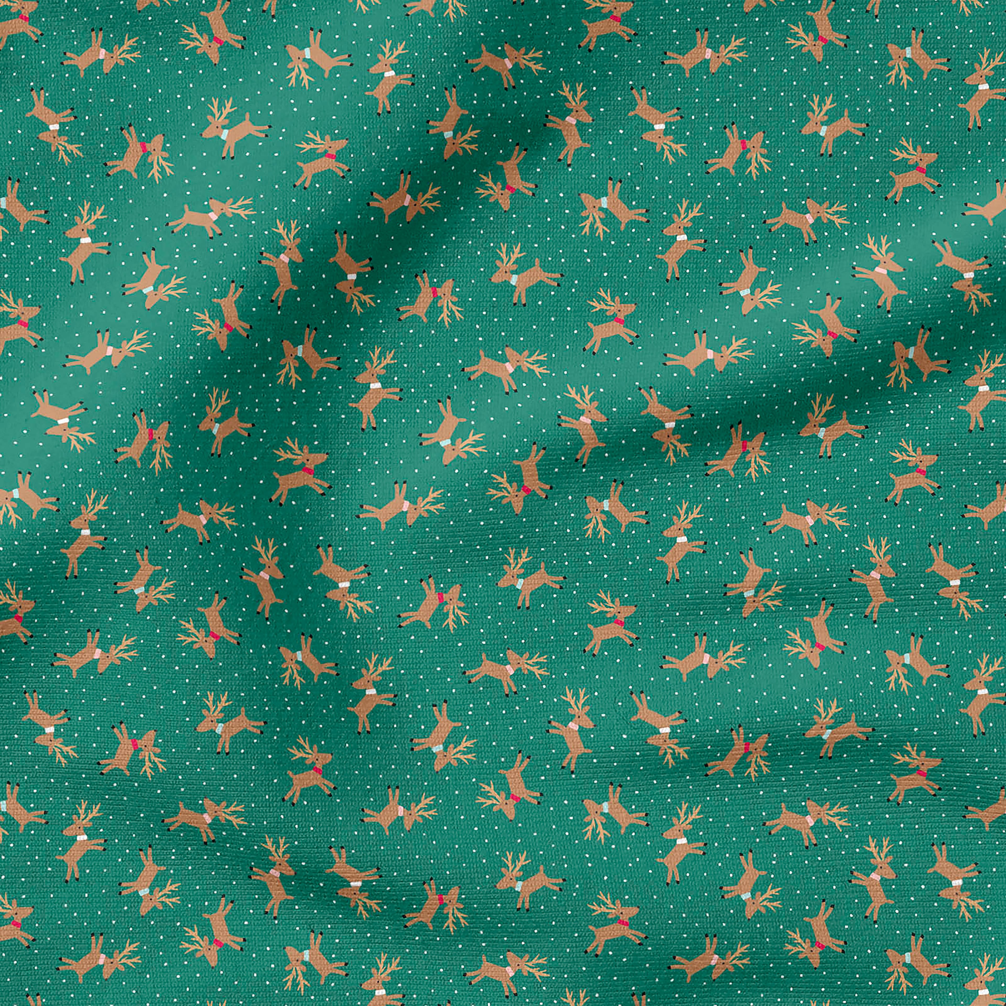 Fabric Editions Green Reindeer Toss Cotton Fabric
