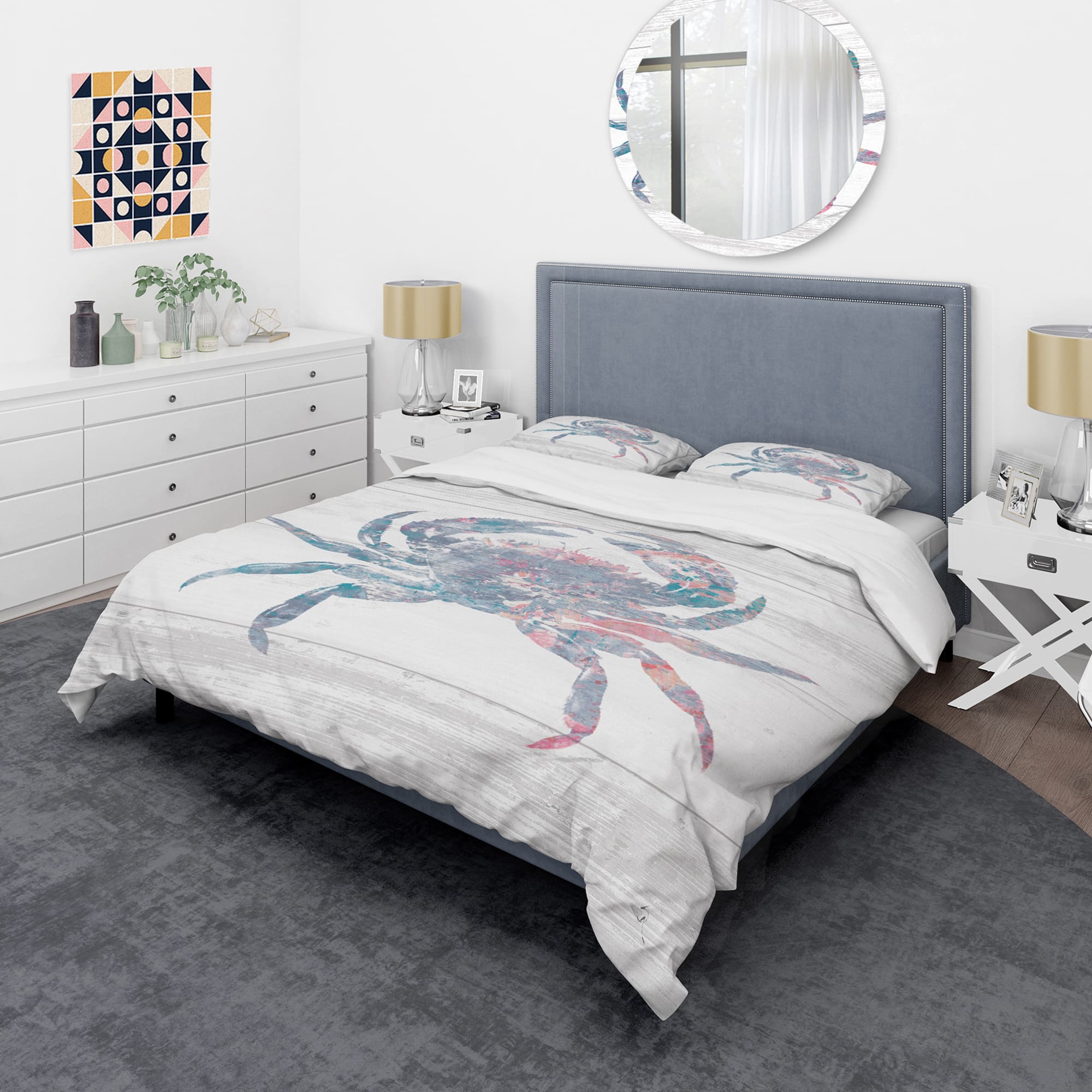 Designart &#x27;Pink Crab Ocean Life&#x27; Coastal Bedding Set - Duvet Cover &#x26; Shams