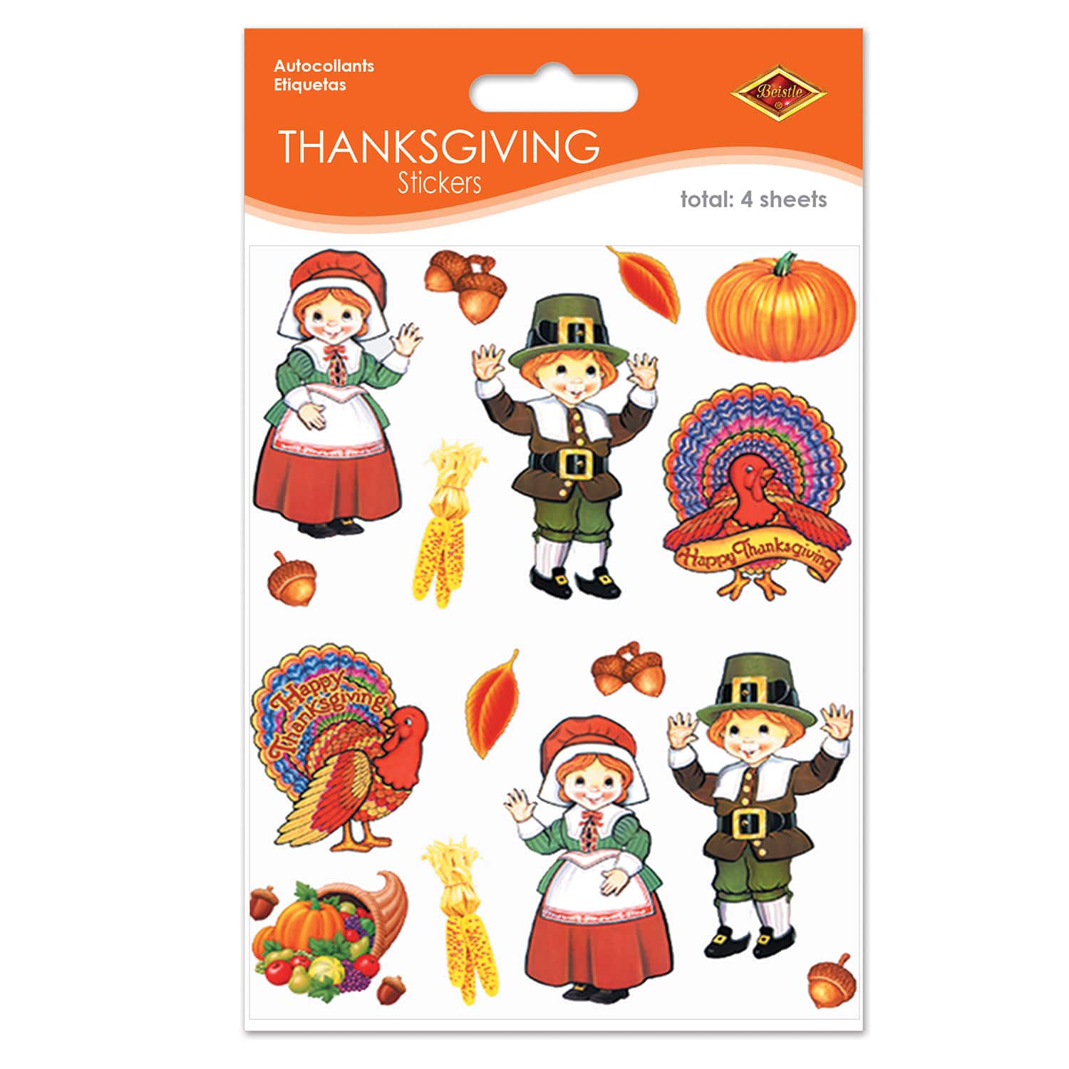 Beistle Pilgrim & Turkey Sticker Packs, 4ct.
