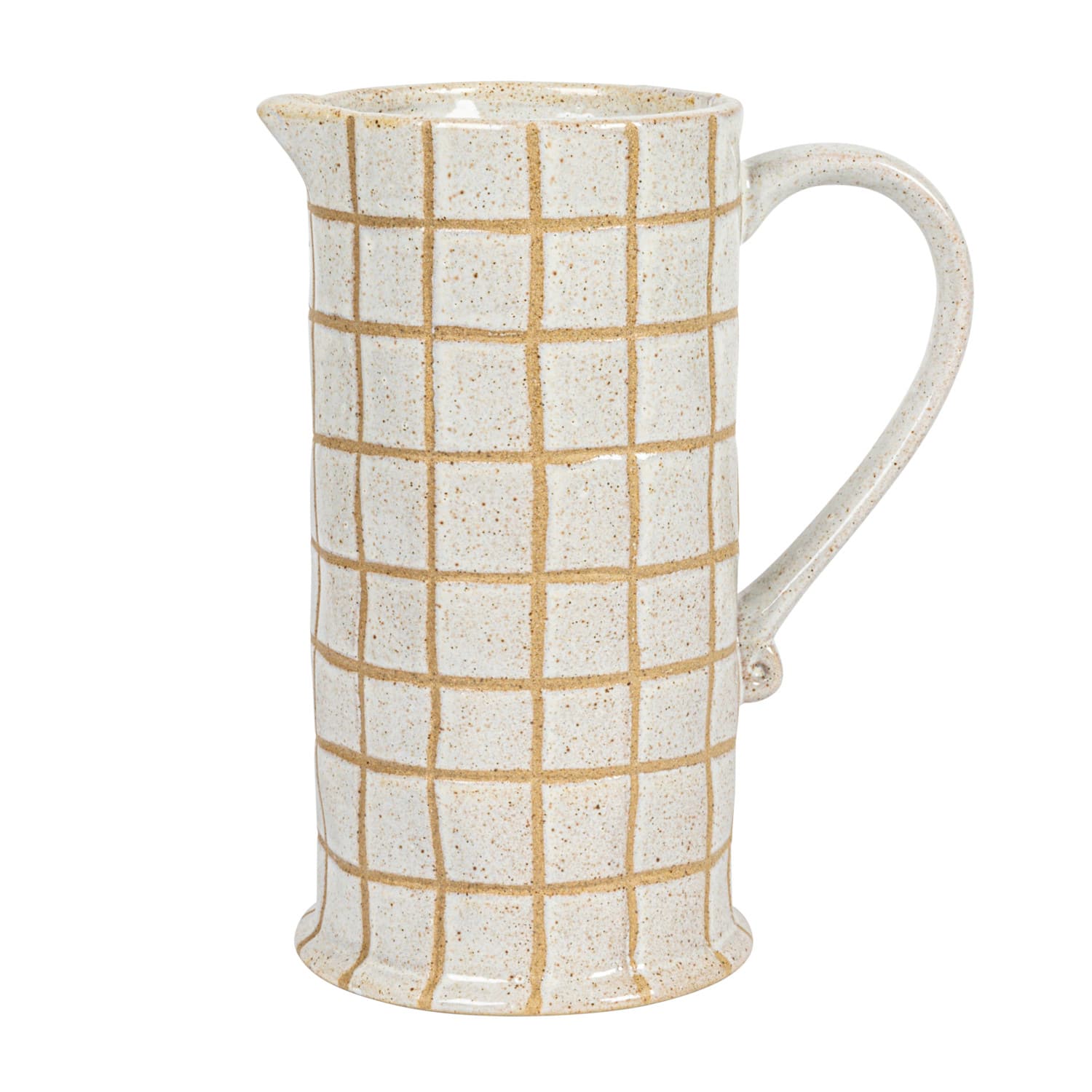 Hello Honey&#xAE; 46oz. Cream &#x26; Brown Reactive Glaze Wax Relief Grid Pattern Stoneware Pitcher