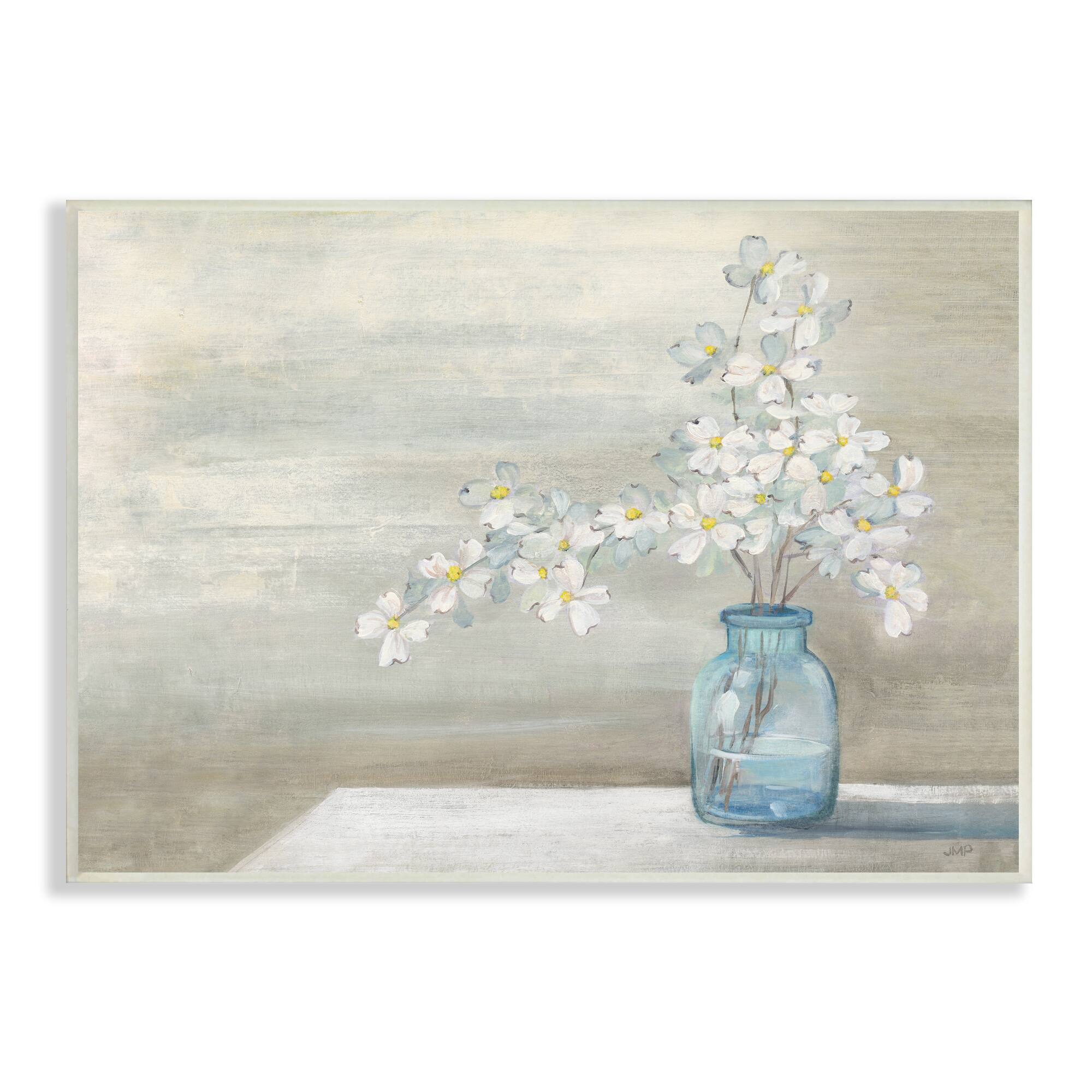 Stupell Industries Classic Dogwood White Florals Blue Jar Country Flowers Wall Plaque