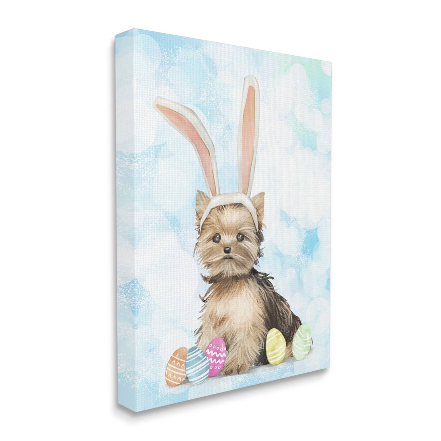 Stupell Industries Easter Yorkie Puppy Bunny Ears Patterned Eggs Canvas Wall Art