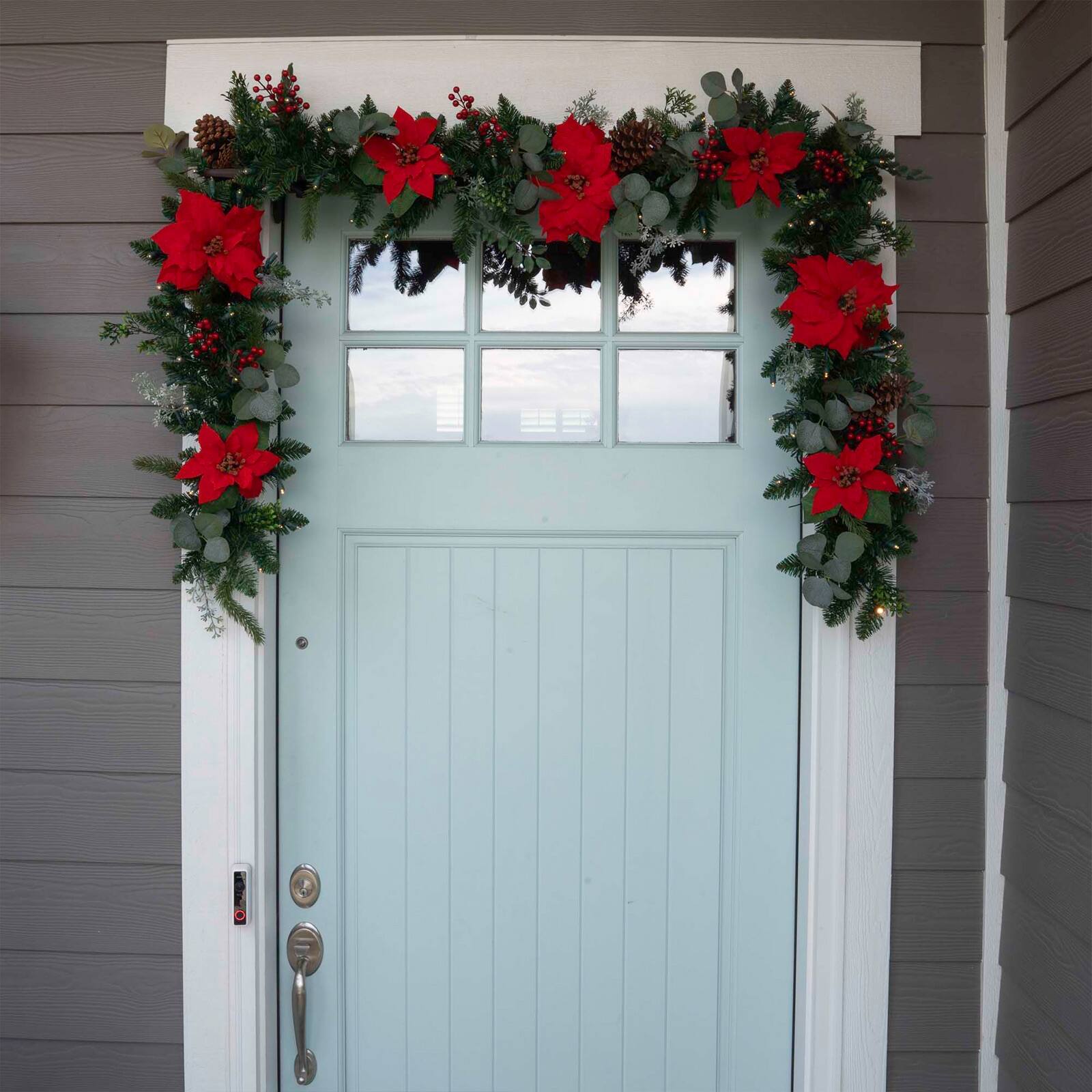 9ft. Pre-Lit LED Christmas Poinsettia Artificial Garland