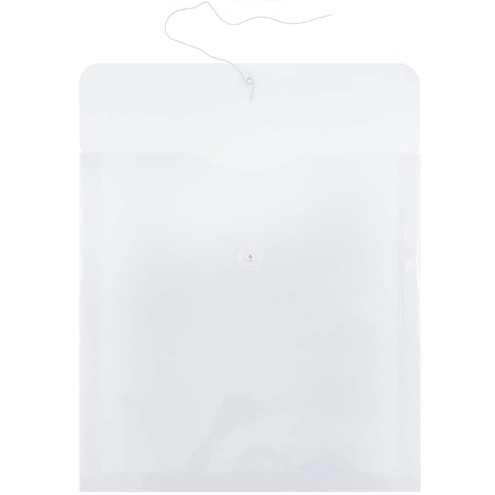 JAM Paper Large Clear Square Plastic Envelopes with Button &#x26; String Tie Closure, 12ct.