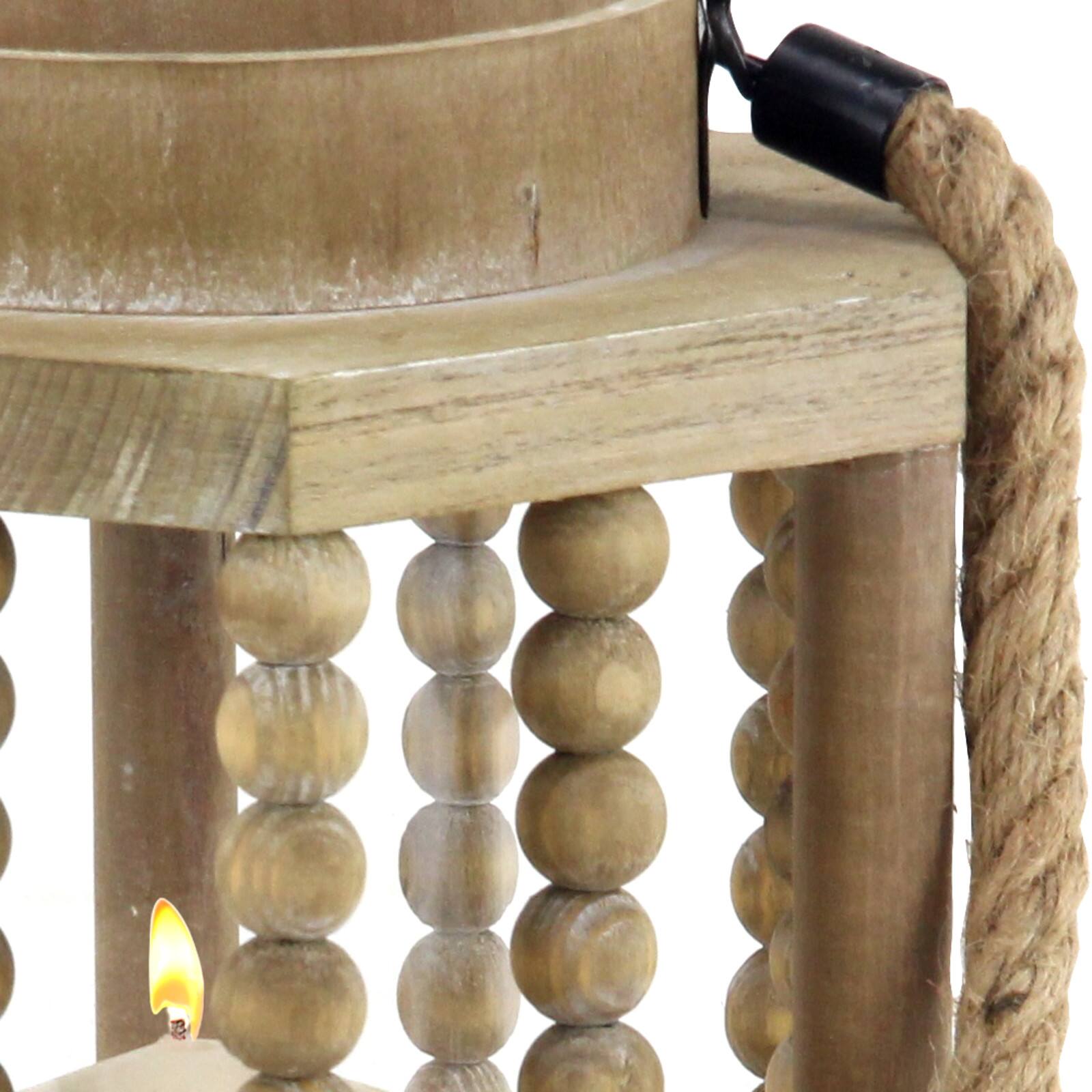 11" Light Brown Recycled Wood Candle Holder Lantern