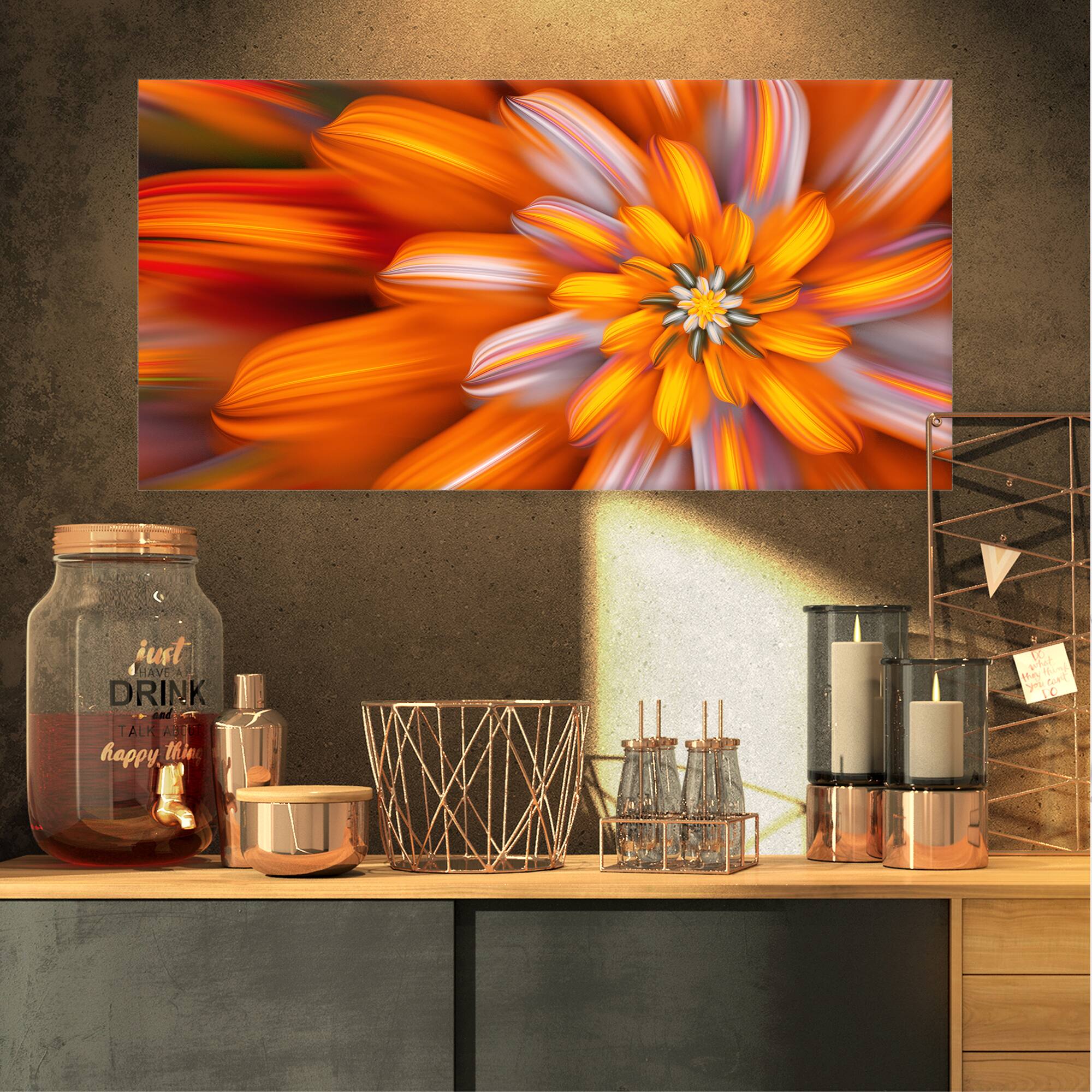 Designart - Massive Orange Fractal Flower - Floral Canvas Art Print