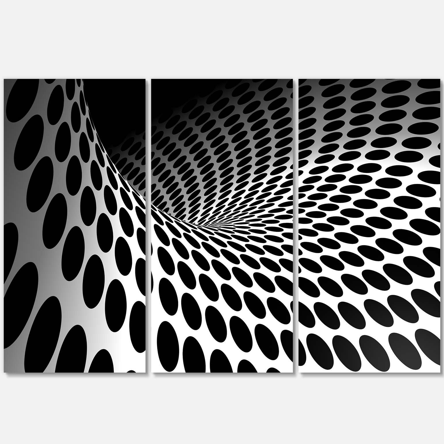 Designart - Waves and Circles Black n’ White - Abstract Canvas Art Print