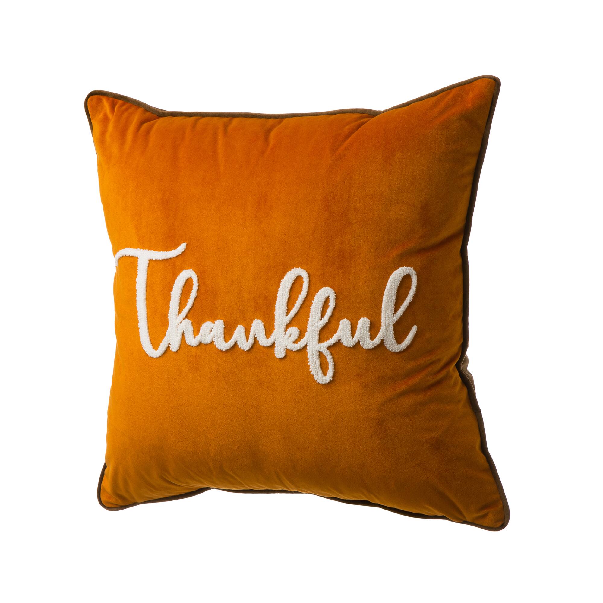 Glitzhome&#xAE; Orange Velvet Thankful Pillow Cover