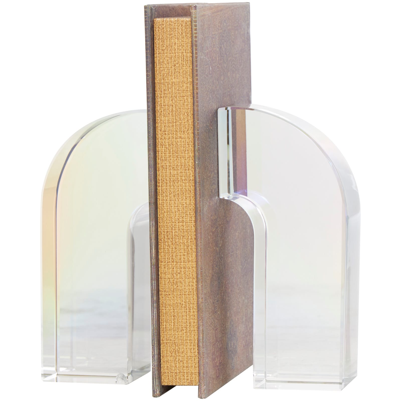 6&#x22; Clear Crystal Geometric Arched Bookends Set