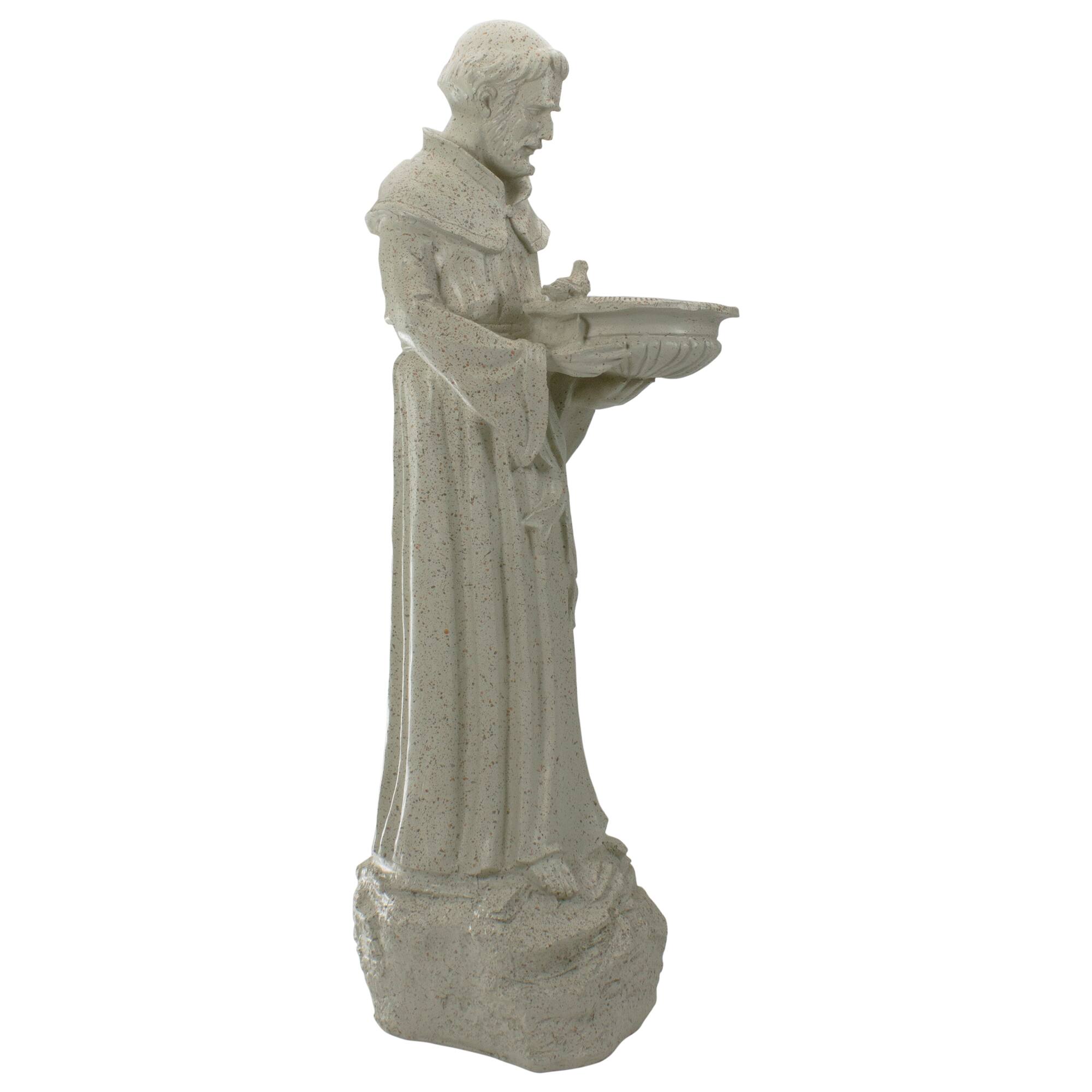23.5" Speckled Ivory St. Francis of Assisi Religious Bird Feeder Outdoor Garden Statue