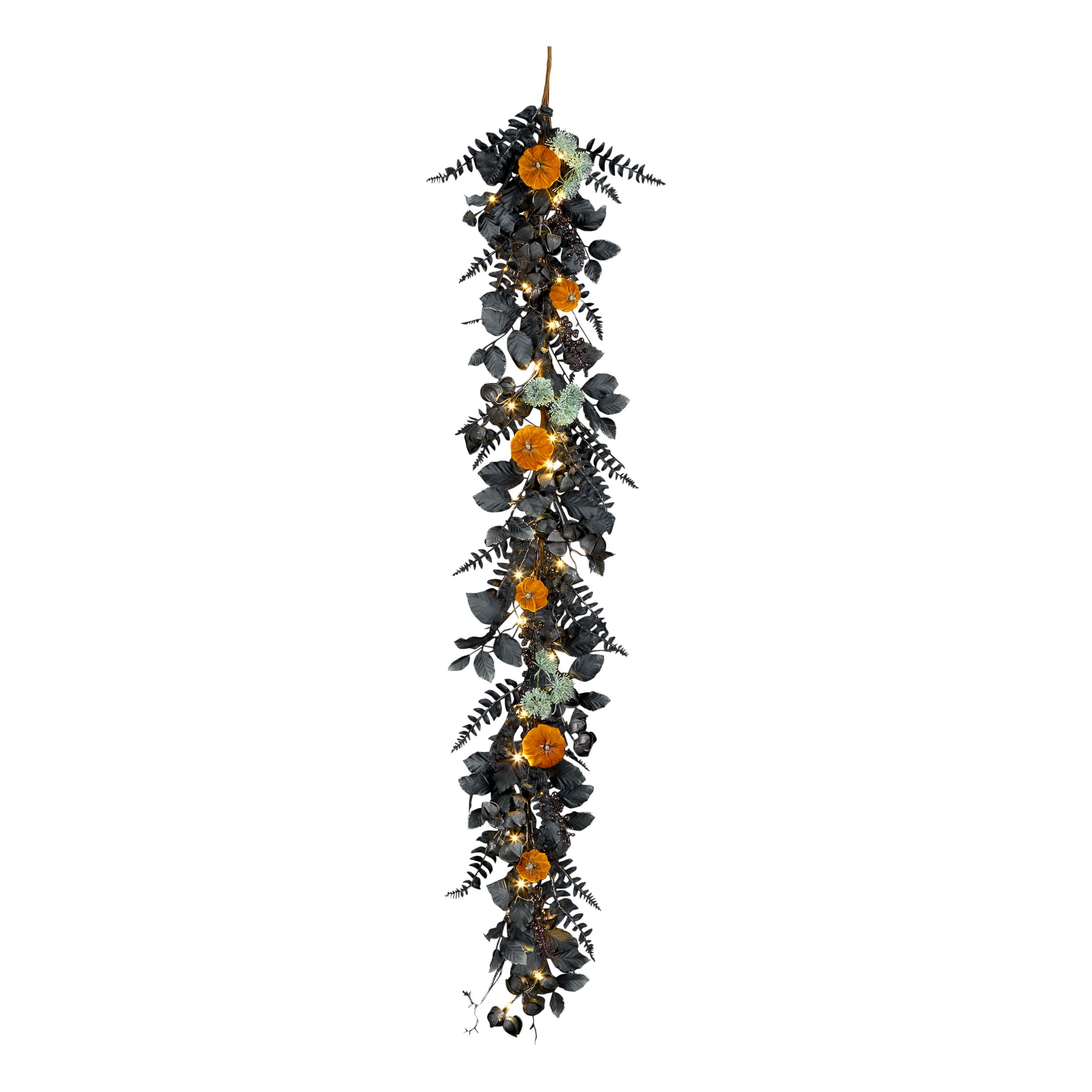 6ft. Black &#x26; Orange Halloween Pumpkin Pre-Lit LED Garland