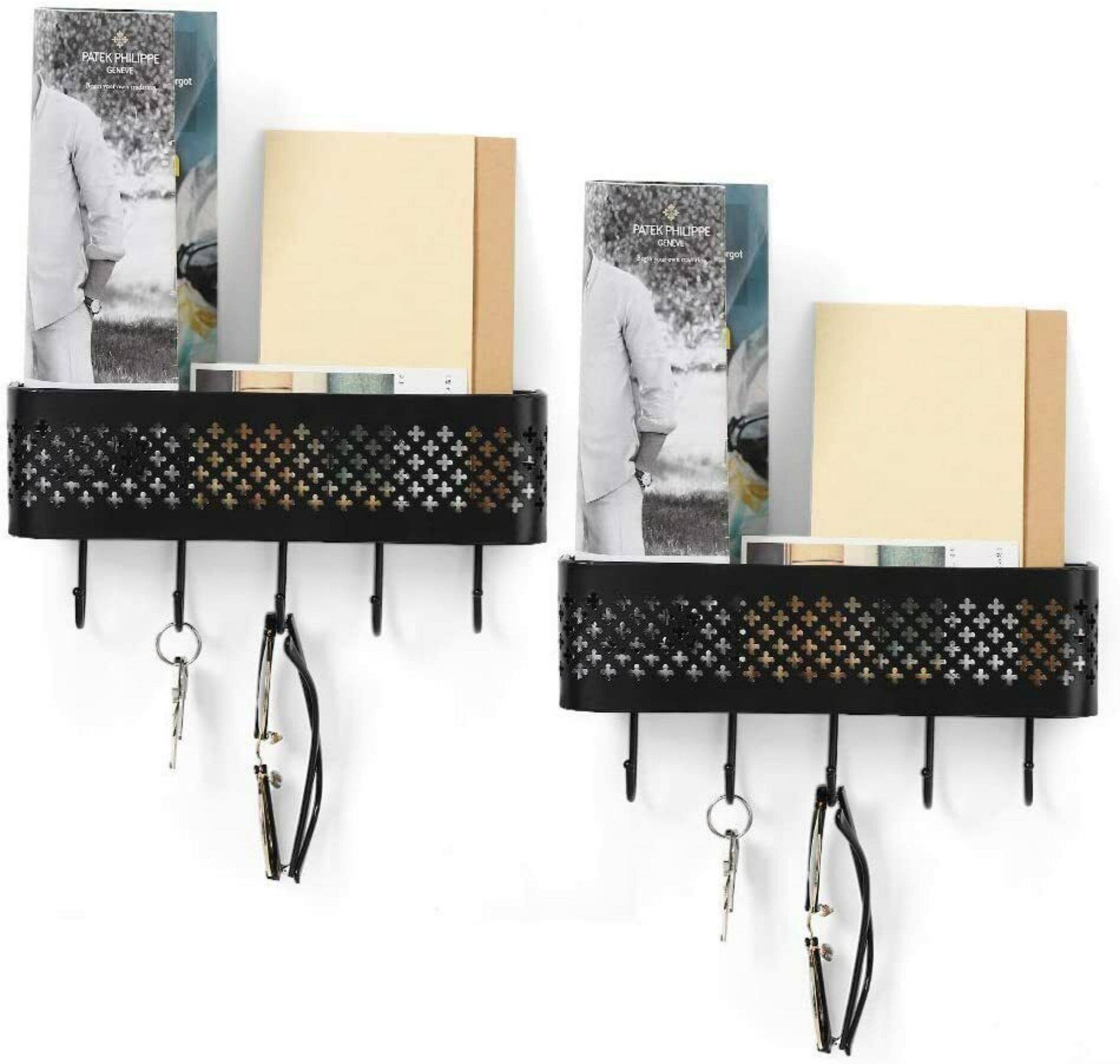 NEX&#x2122; Black Wall Mount Mail Sorter &#x26; 5 Hook Key Organizer, 2ct.
