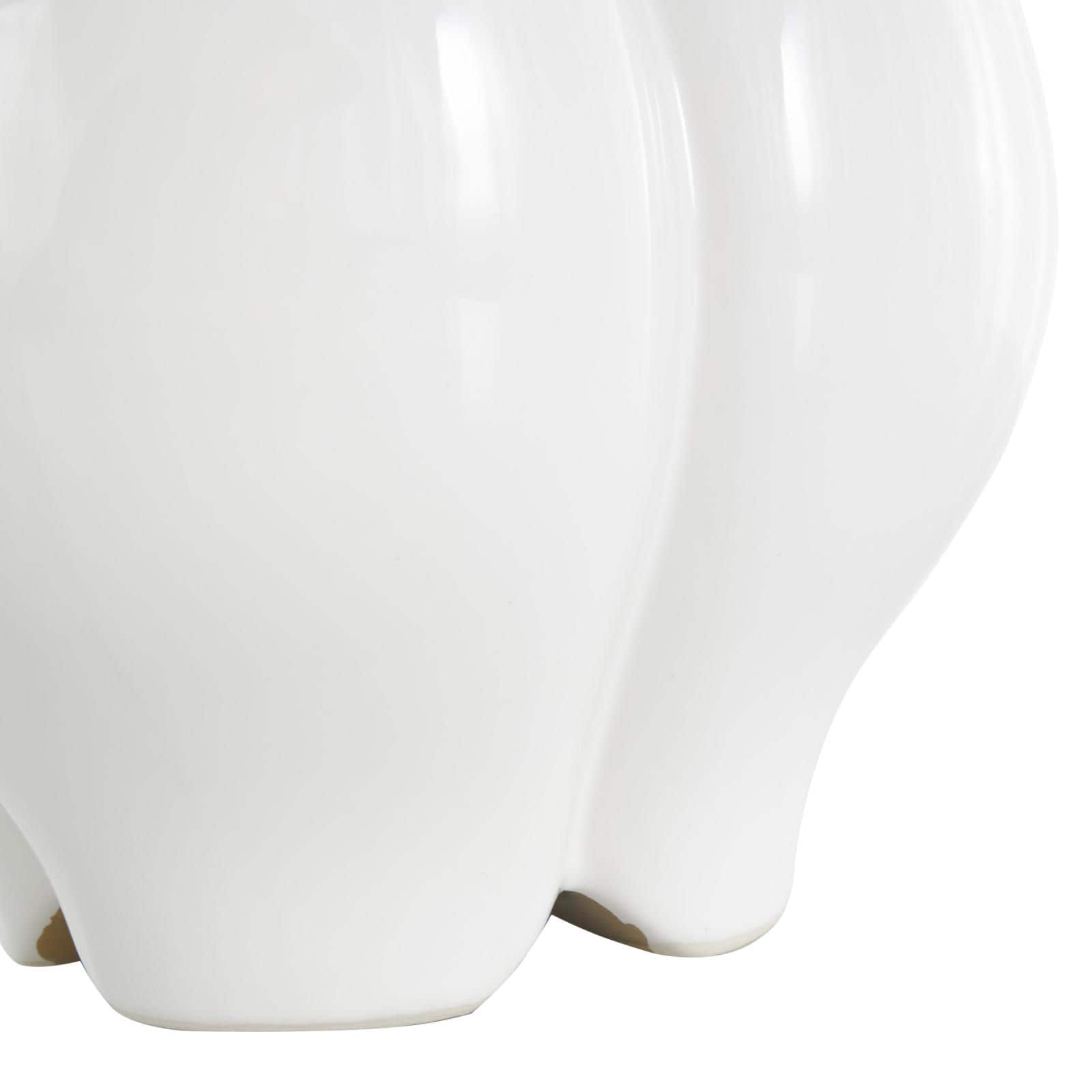 White Ceramic Dimensional Tulip Shaped Vase with Metallic Gold Rim
