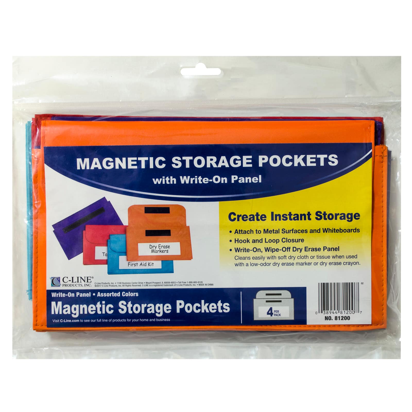 C-Line&#xAE; Magnetic Storage Pockets, 4ct.