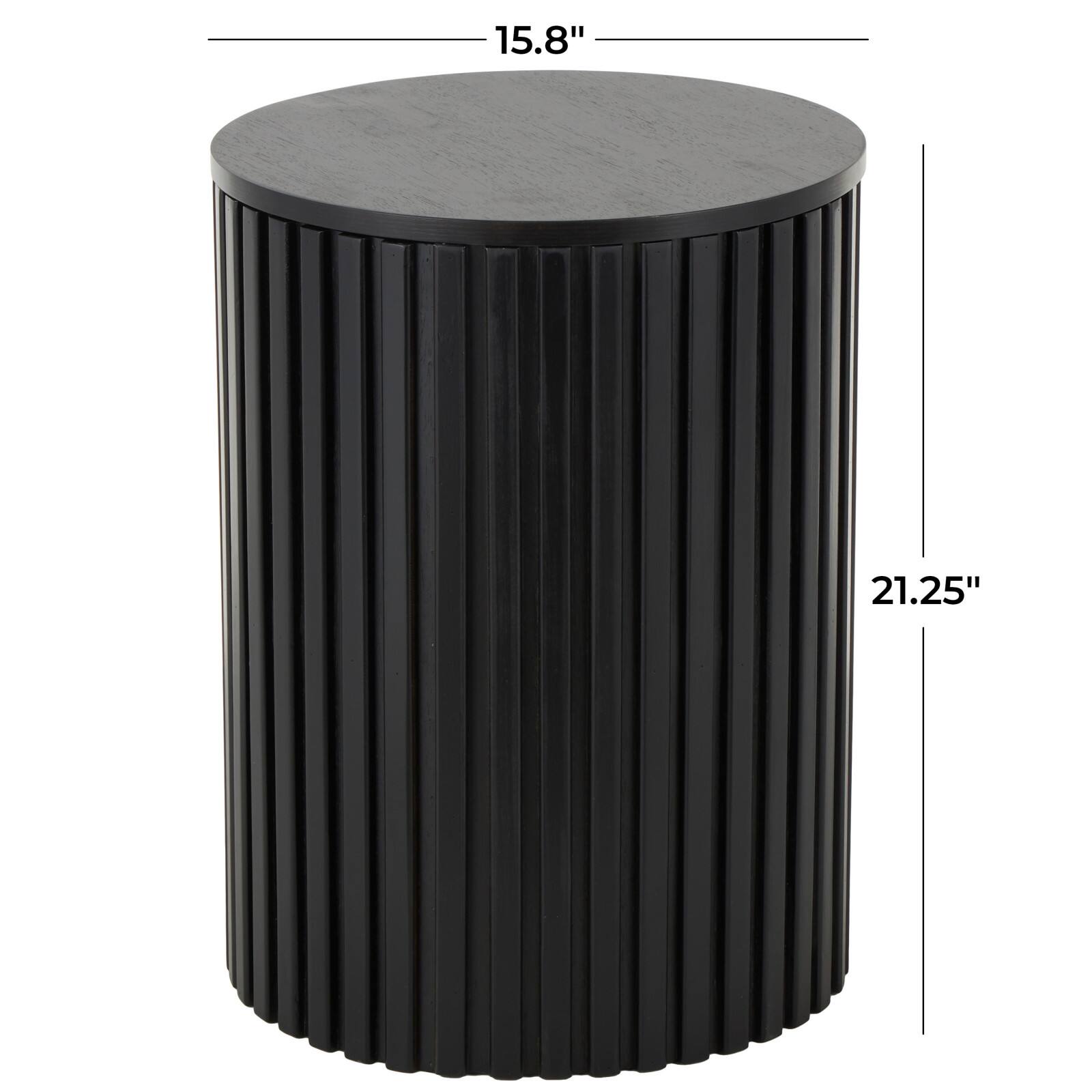 21.25" Black Wood Handmade Ribbed Side End Accent Table with Slatted Base