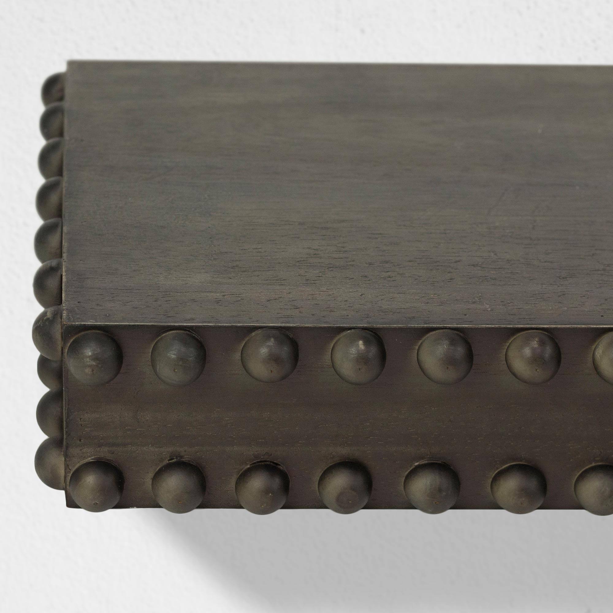 Large Black Rustic Beaded Wood Floating Wall Shelf