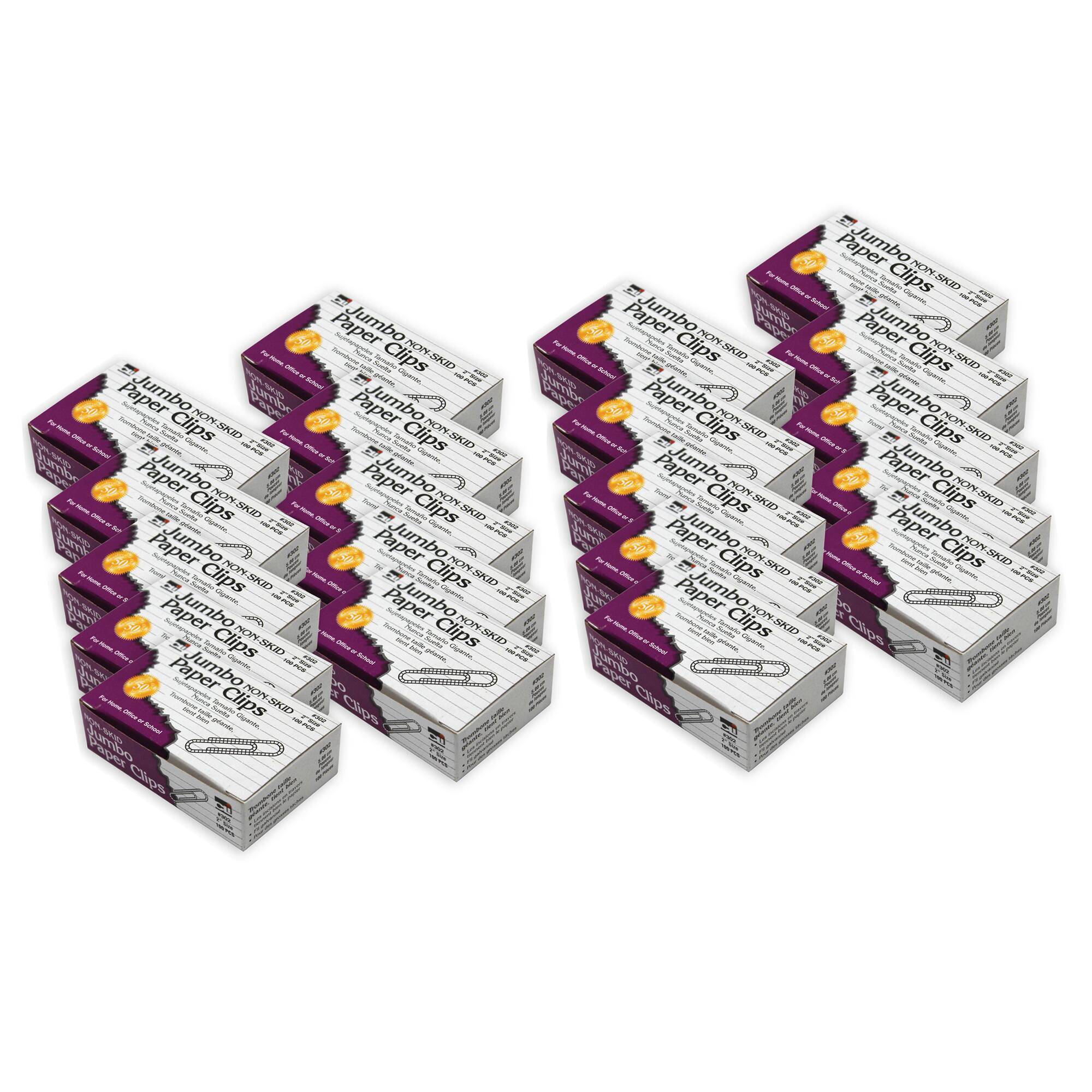 Charles Leonard 2&#x22; Jumbo Silver Non-Skid Paper Clips, 20 Packs of 100