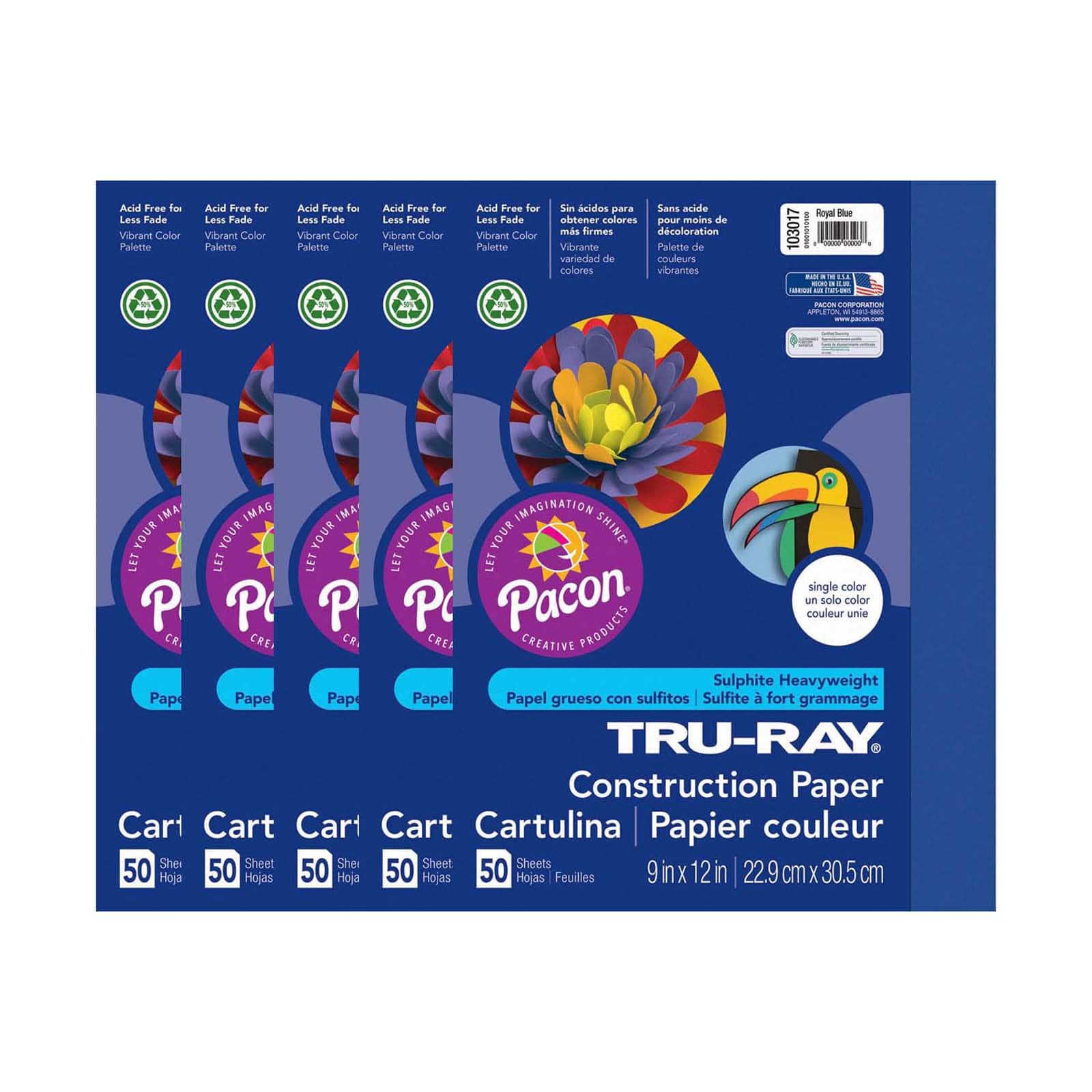 Tru-Ray® 9" x 12" Construction Paper, 5 Packs of 50 Sheets