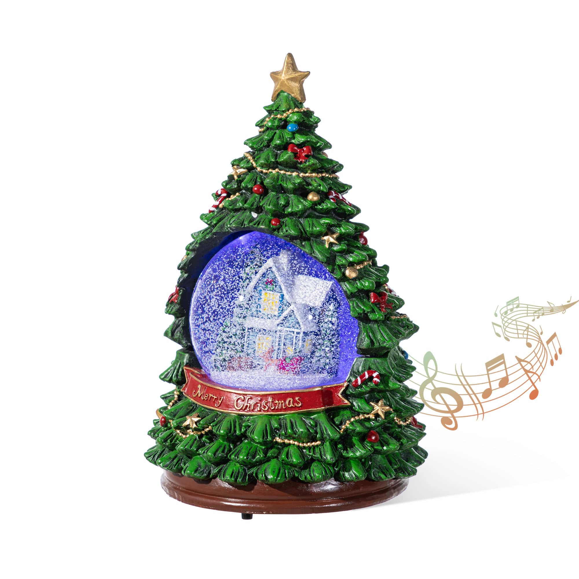 Glitzhome&#xAE; 100mm Christmas Resin Lighted Musical Snowflakes Christmas Tree Waterglobe