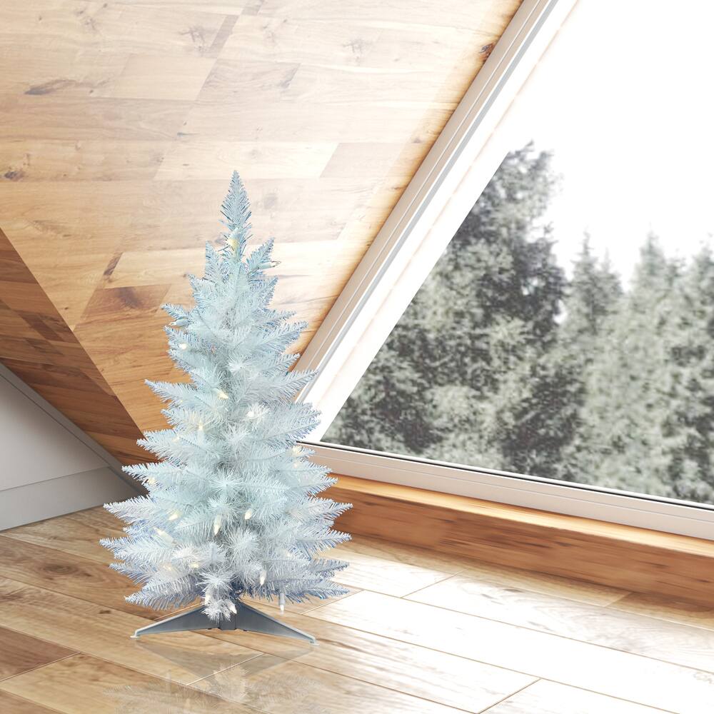 2.5ft. Pre-Lit Sparkle White Spruce Artificial Christmas Tree, Warm White Lights