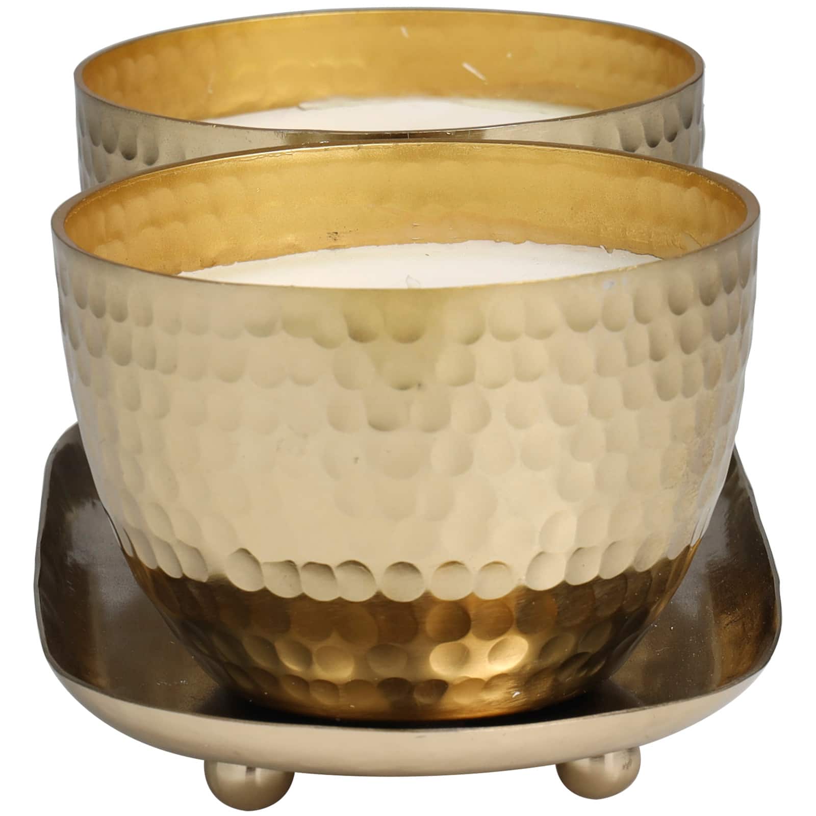 Mediterranean Fig Scented Candles in Gold Hammered Bowls Set