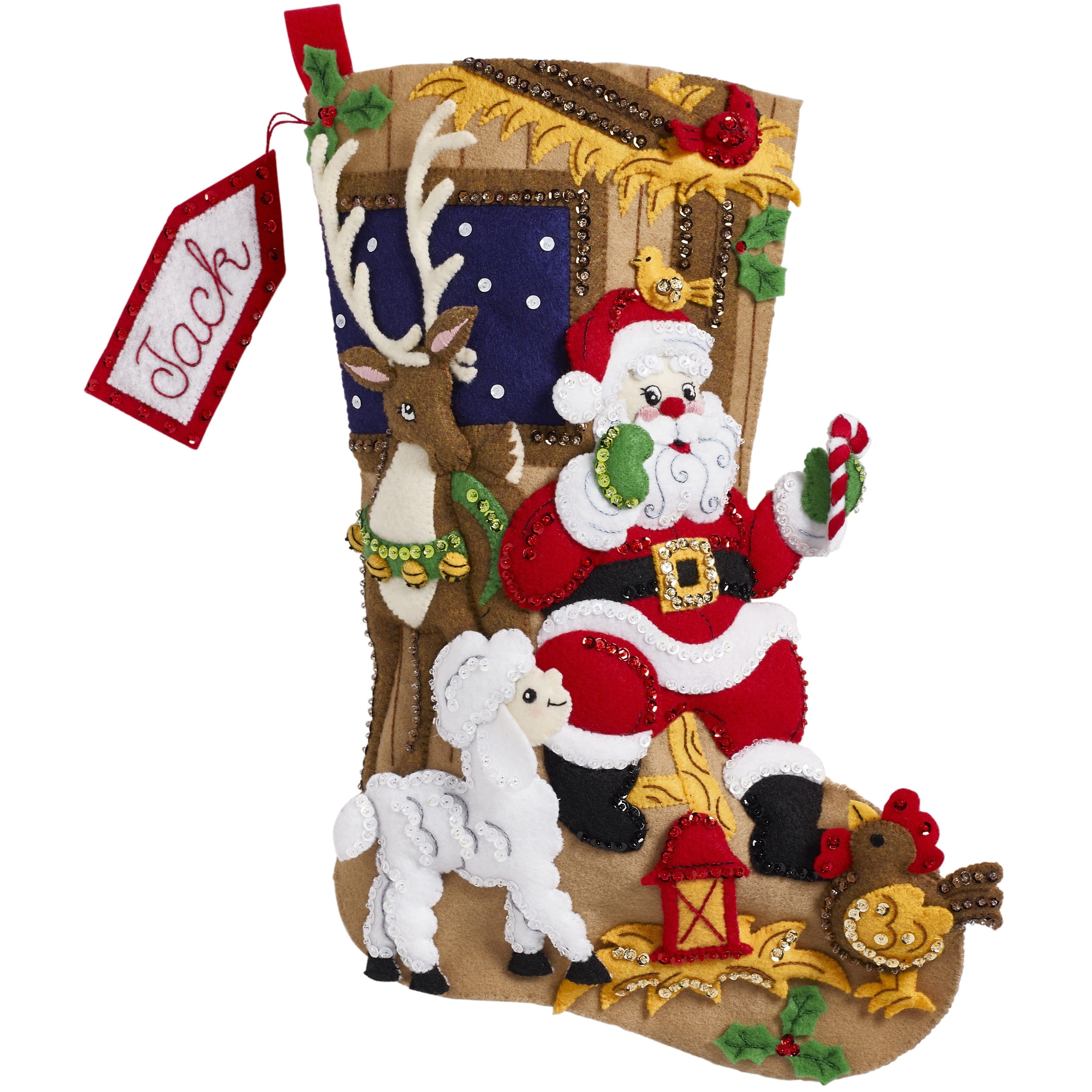 Bucilla&#xAE; Santa&#x27;s Barn Friends Felt Stocking Applique Kit