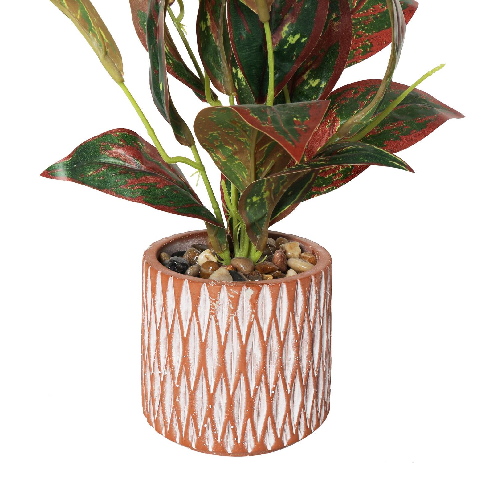 14&#x22; Croton Artificial Plant with Geometric Patterned Pot