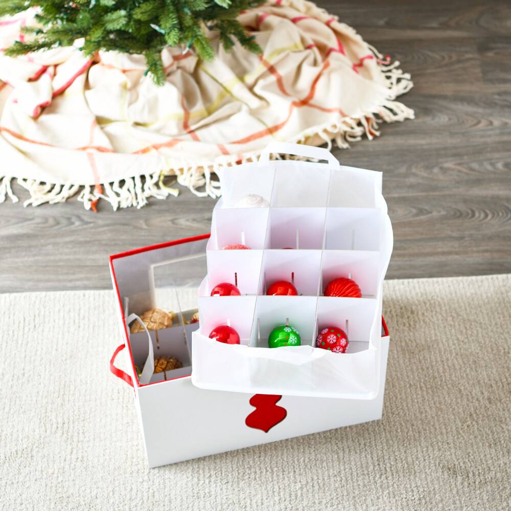 Household Essentials Red &#x26; White Ornament Storage Box