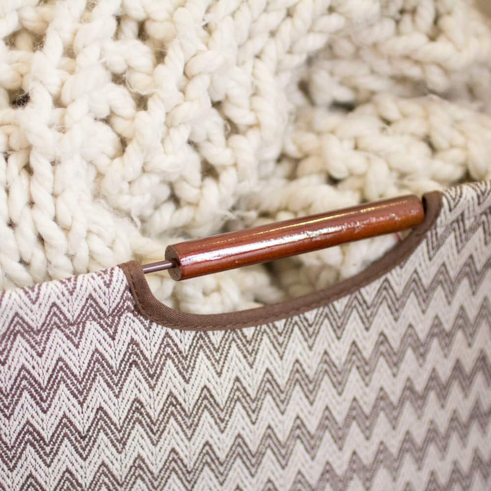 Household Essentials Storage Bin with Wood Handles (Medium, Chevron)