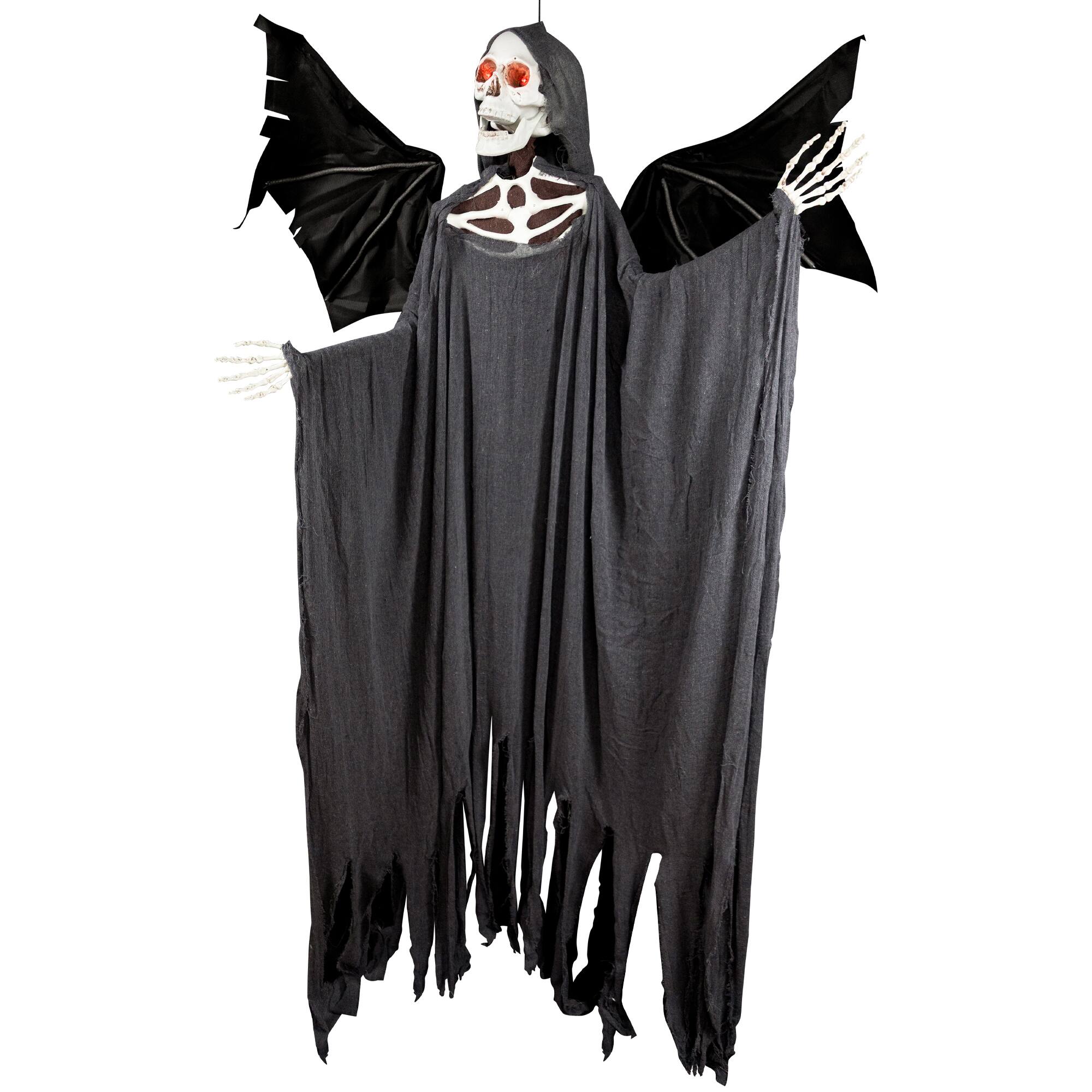 66" Pre-Lit Black & Red Sonic Skeletal Reaper with Wings Halloween Décor