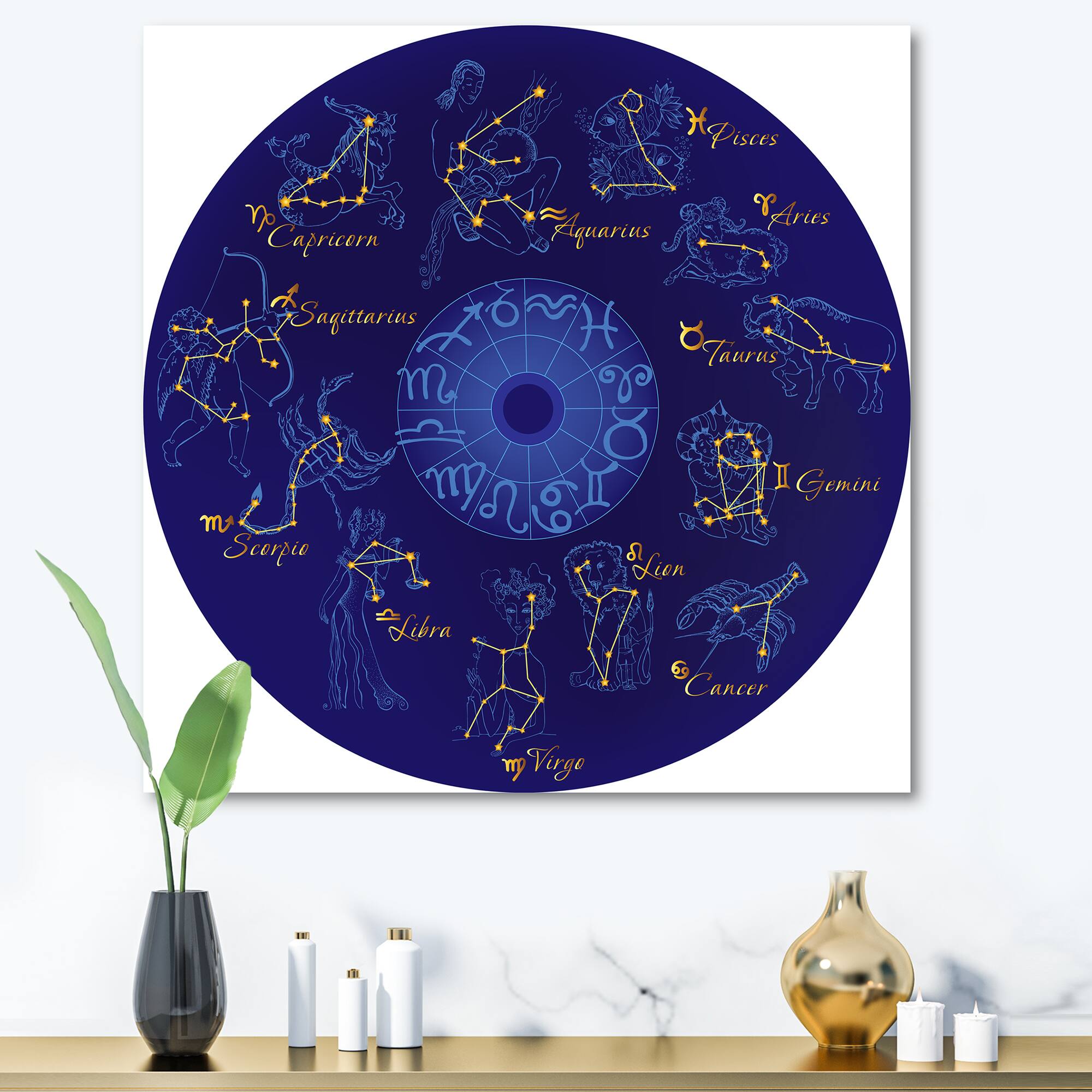 Designart - Zodiac With Constellations and Zodiac Signs - Modern Canvas Wall Art Print