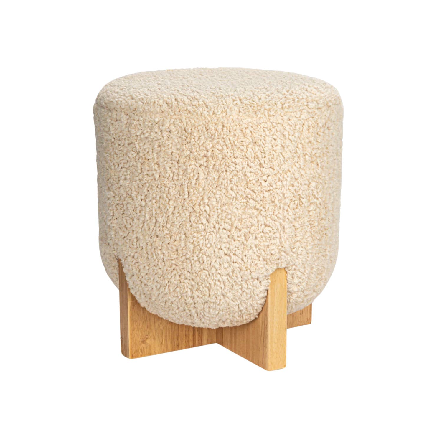 Hello Honey&#xAE; White Boucl&#xE9; Fabric Upholstered Ottoman