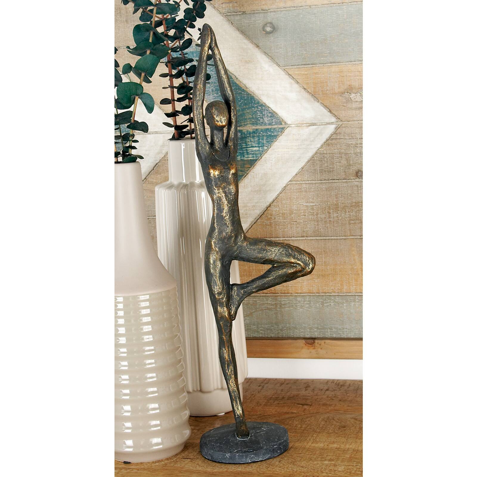 Brass Polystone Modern Sculpture, Yoga 18&#x22; x 6&#x22; x 4&#x22;
