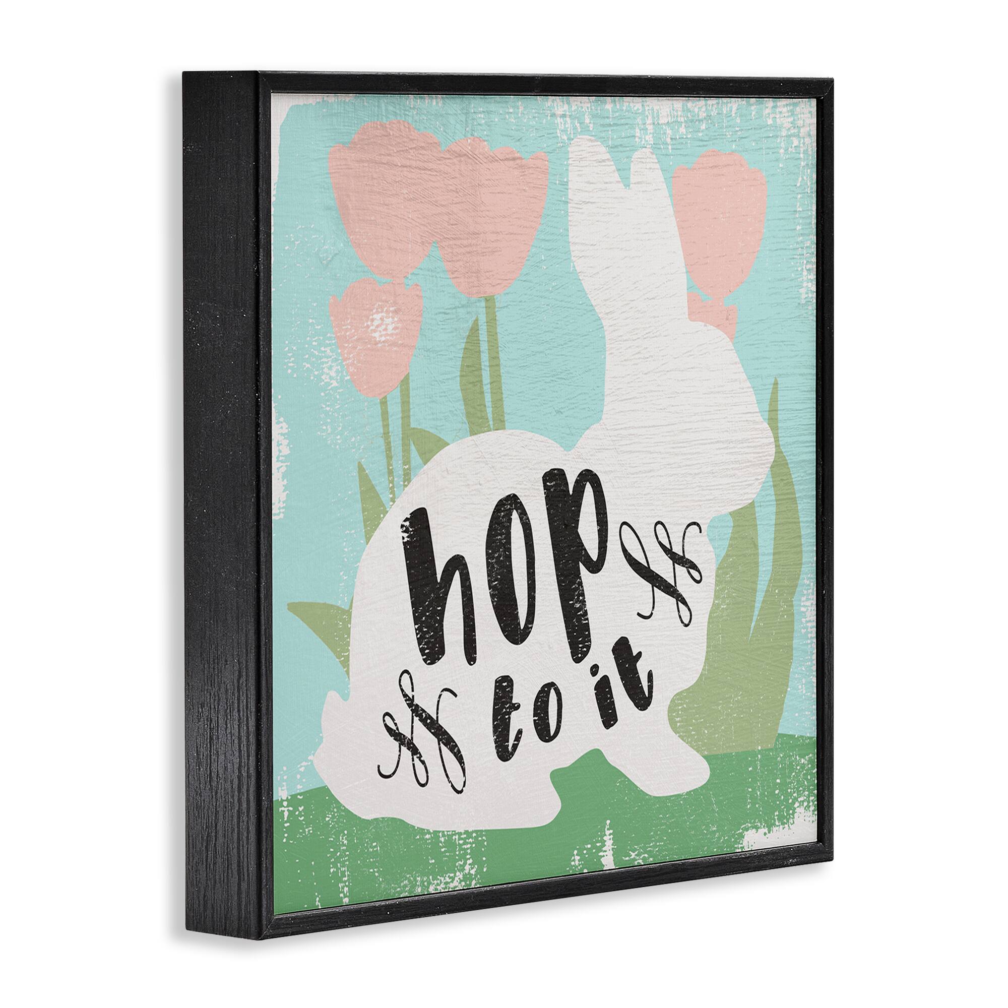 Stupell Industries Hop To It Easter Bunny Phrase Spring Tulips Framed Giclee Art