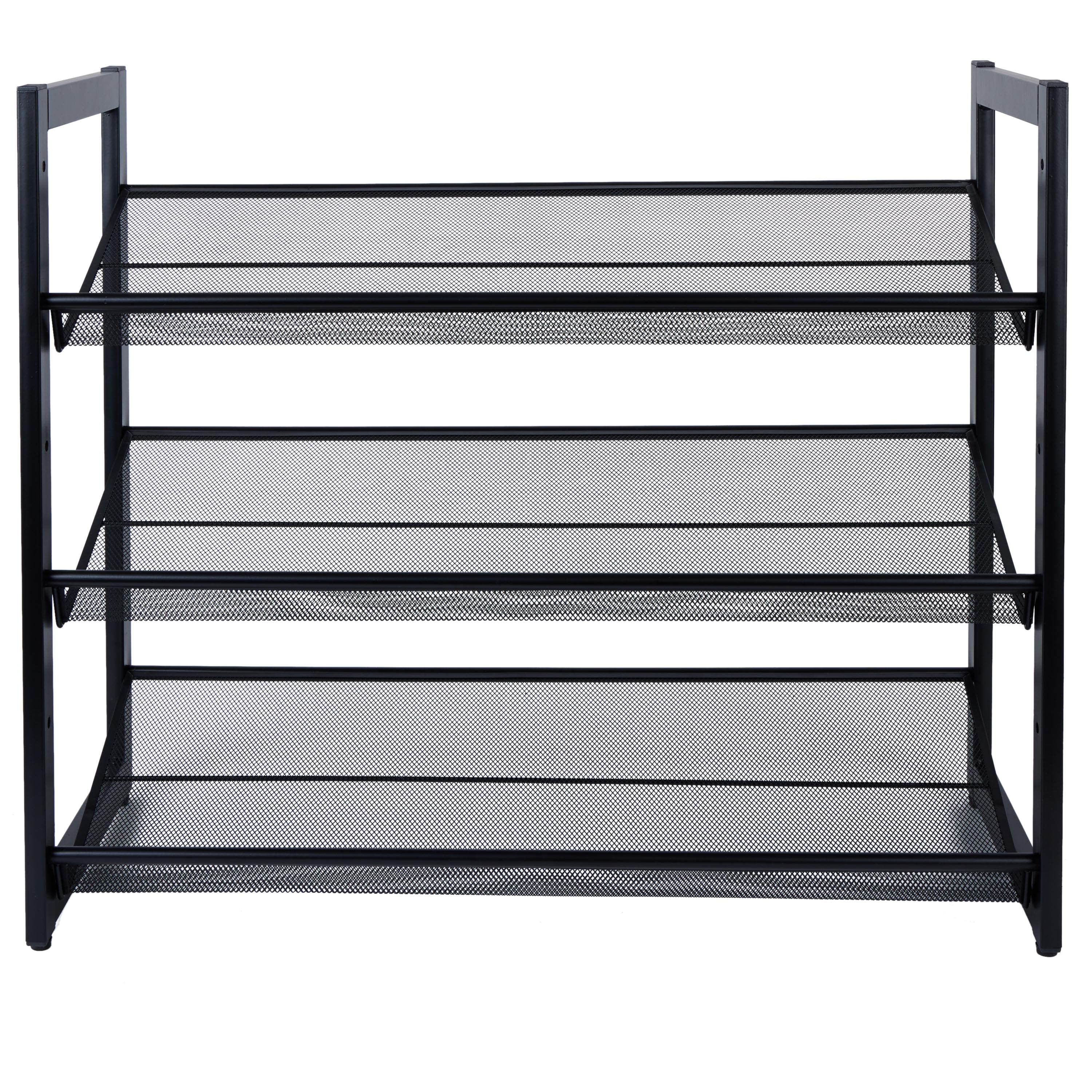Organize It All 30" Wide Black 3 Tier Adjustable Mesh Shoe Rack