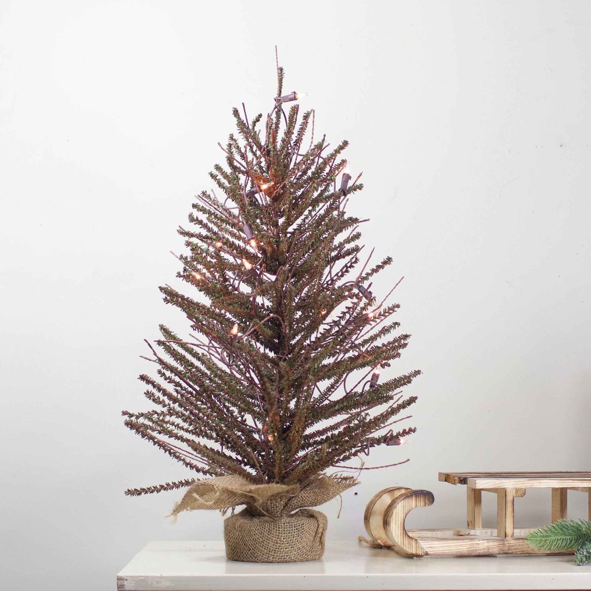 2ft. Pre-Lit Medium Warsaw Twig Artificial Christmas Tree in Burlap Base, Clear Lights
