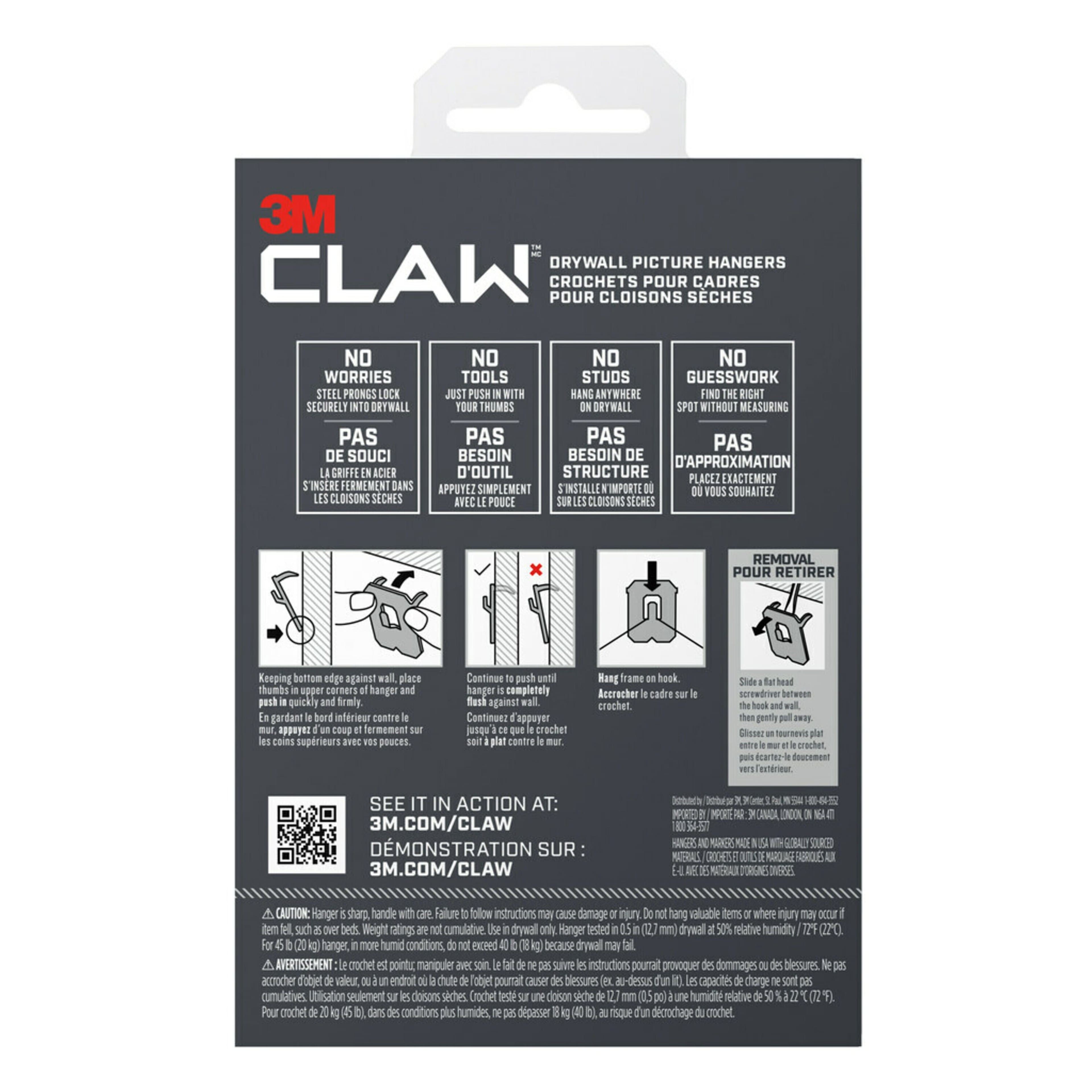 3M Claw Plasterboard Picture Hanging Wall Hooks for Hanging Home Décor, 4  Hangers, Holds up to 7 kg - Ideal for Heavyweight Items